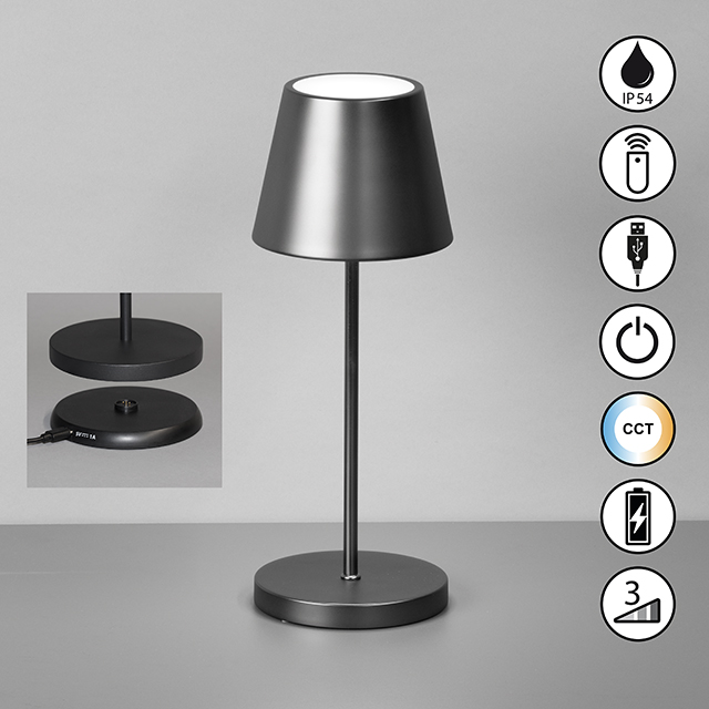 FH Lighting LED-Tischleuchte COSENZA PRO in Metall Gun Metal
