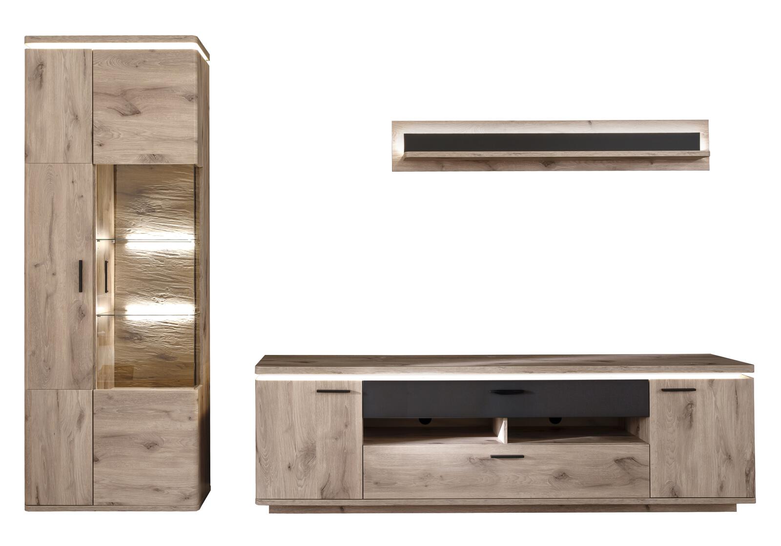 MCA Furniture Wohnkombinationnation Modena in Viking Oak/Absatz anthrazit