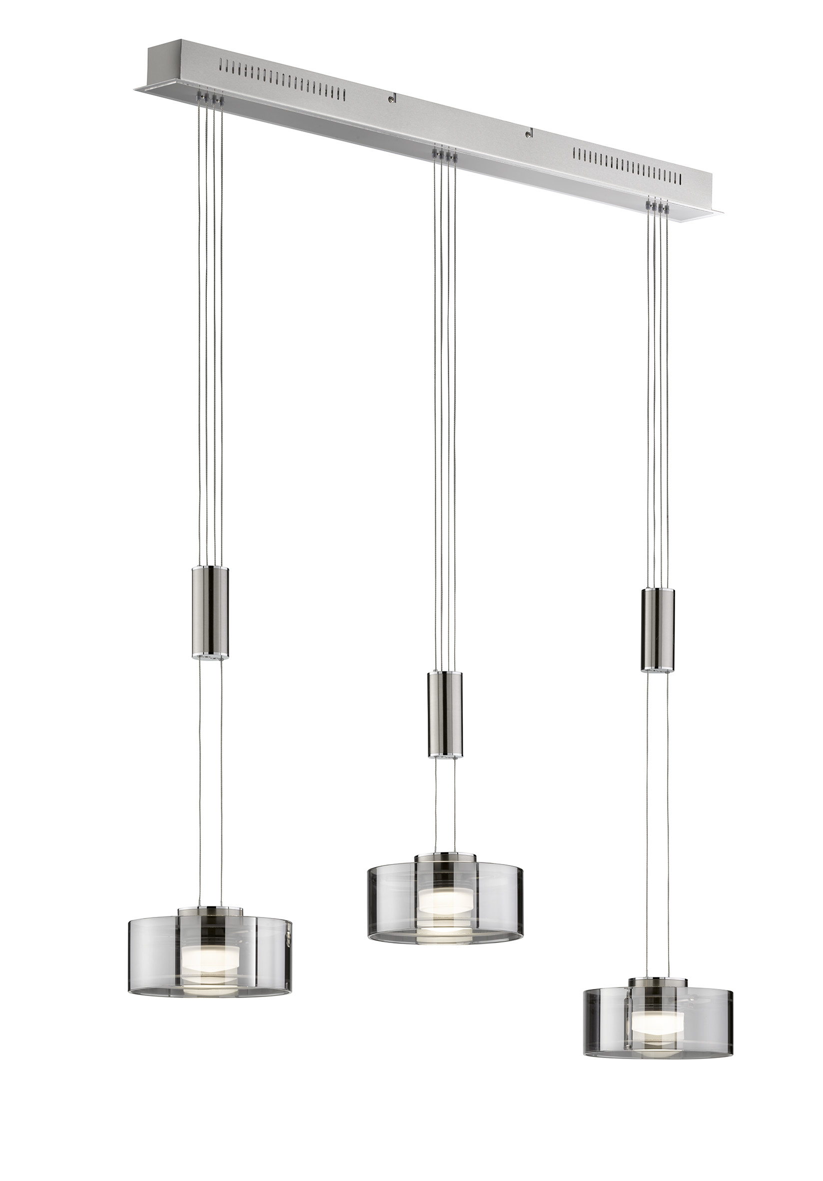 Fischer & Honsel LED-Pendelleuchte LAVIN ca. B20 L100 cm in Nickel matt, Glas rauchfbg.