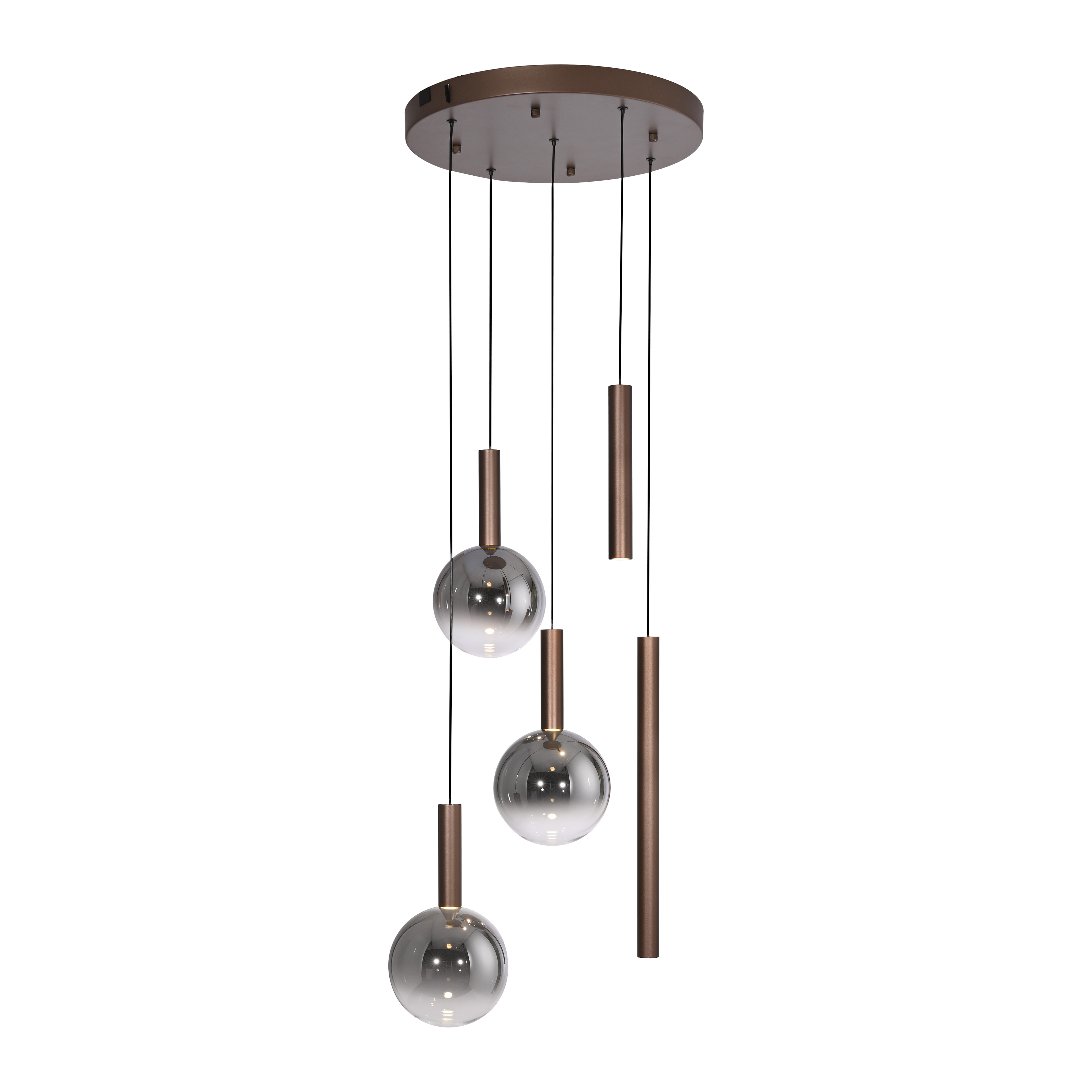 Paul Neuhaus LED-Pendelleuchte BOWL 5-flammig in Farbe braun, Leuchter, Lampe