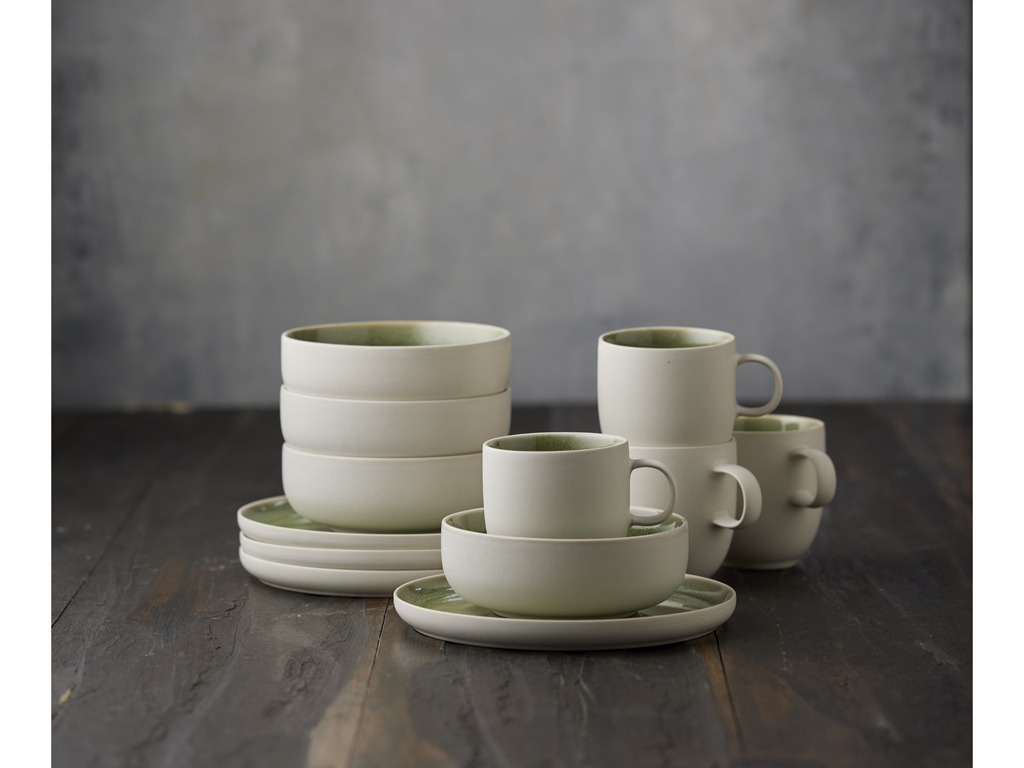 F&H Brunch-Set STUDIO ROUND NORTH in Farbe Matte white/Shiny moss