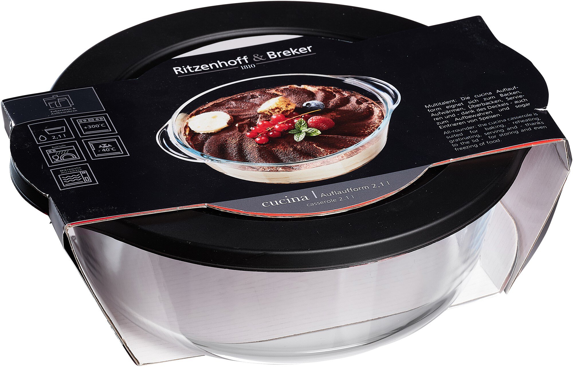 Ritzenhoff & Breker Auflaufform CUCINA 2,1l aus Temperglas klar/schwarz