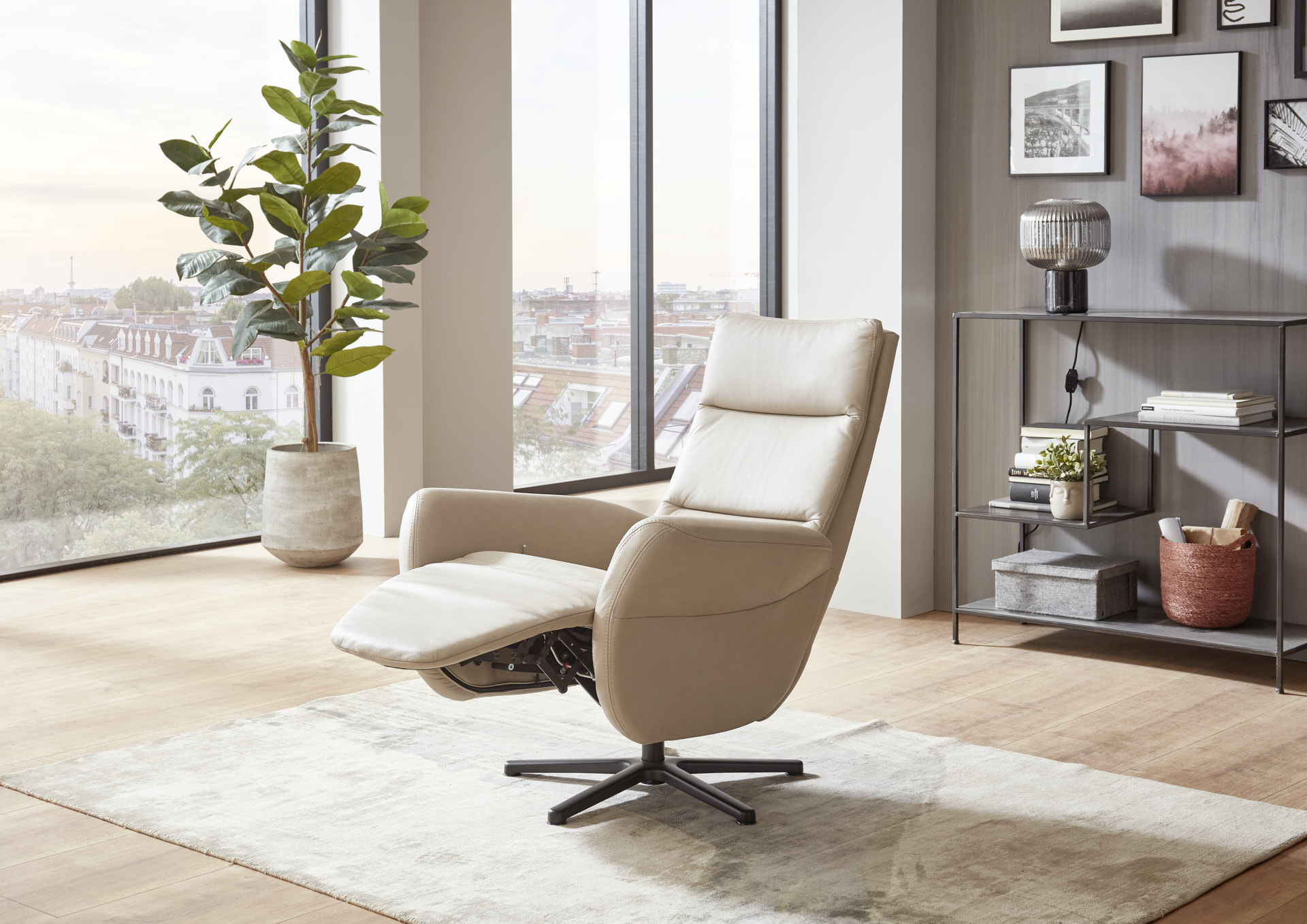Relaxsessel PN-RS20038 in Leder Vivre pearl, Moebel, Stuhl, Pflanze, Drinnen, Teppich