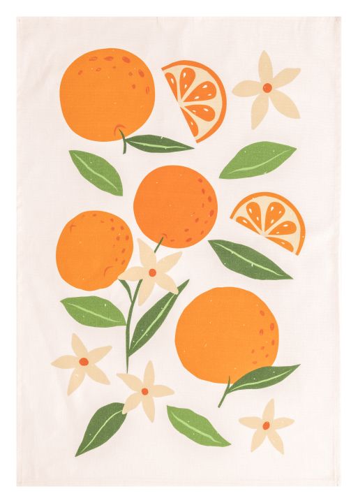 Magma Heimtex Geschirrtuch FRUITS ca. 50x70cm in Farbe Orange, Essen, Obst, Pflanze, Produzieren, Blatt