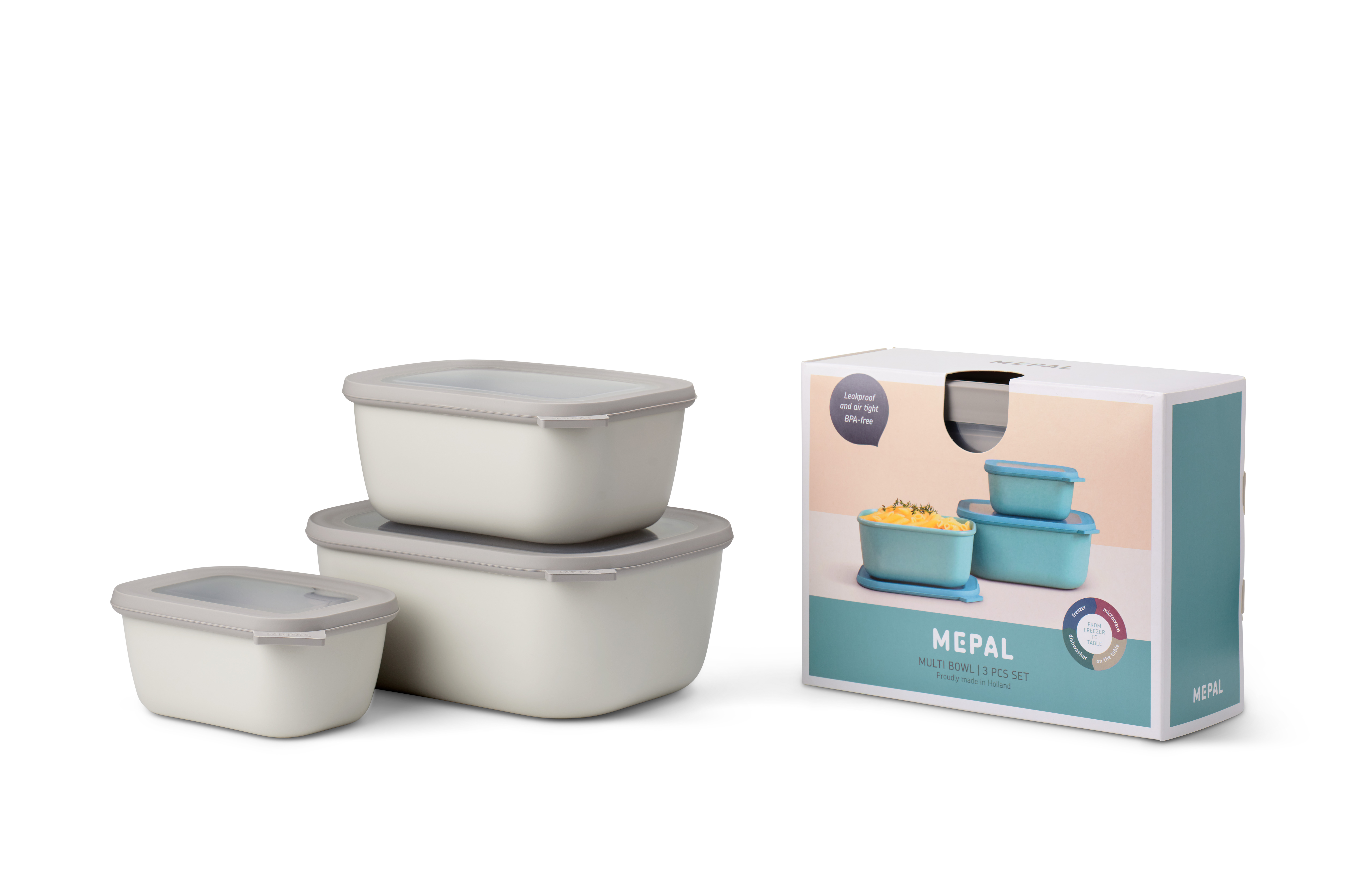 Mepal Set Cirqula rechteckig 3-tlg. 750 + 1500 + 3000 ml in Farbe Nordic White