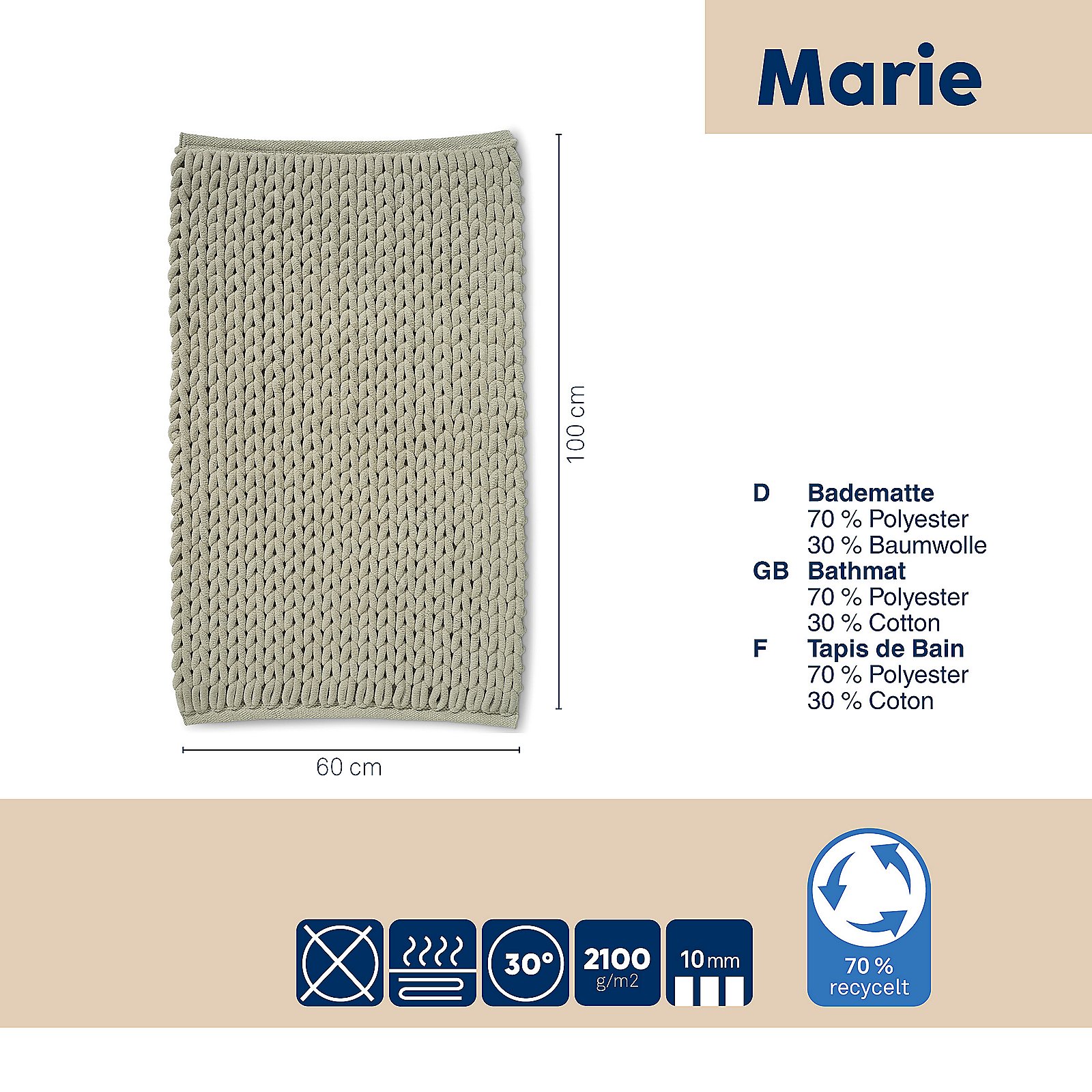 Kela Badematte MARIE in Taupe, Dekoration für Zuhause, Kissen