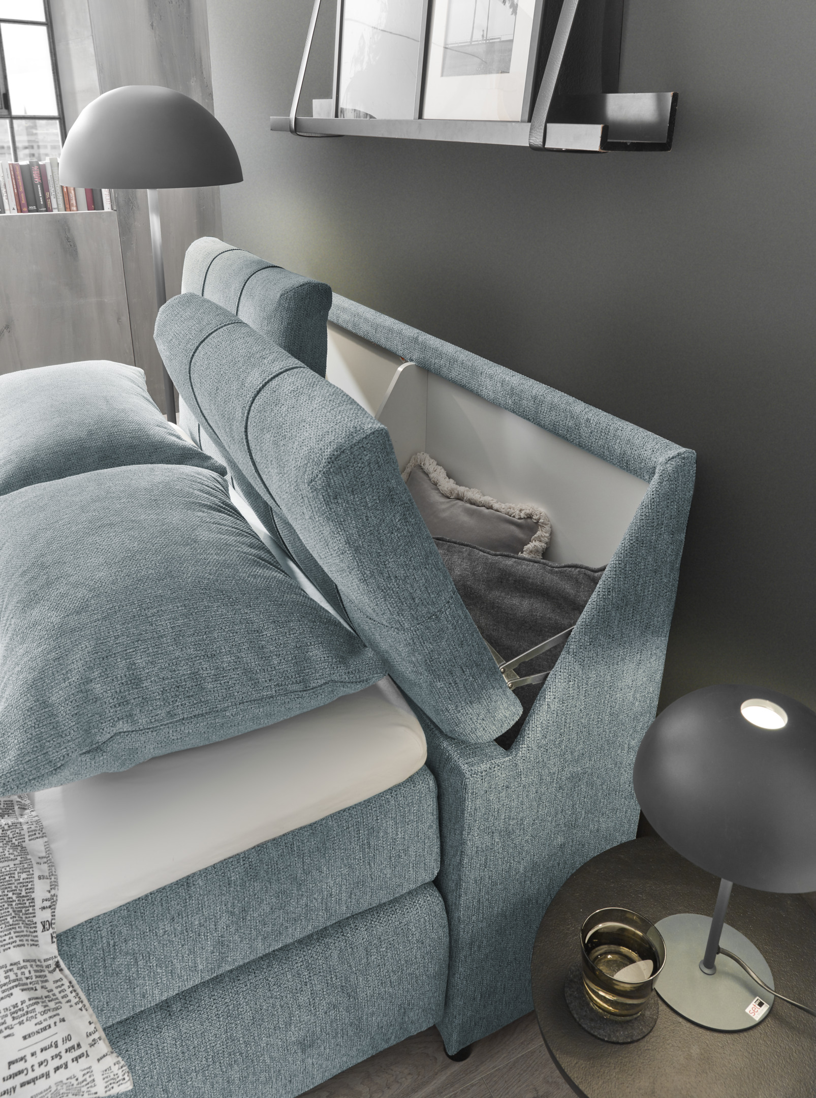 Set One by Musterring Boxspringbett FAIRFIELD ca. 140x200cm in Stoff Glow ice blue
