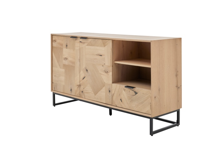 Roomio Sideboard NO. 2002 in Eiche Echtholzfurnier natur / Front Patchwork-Design