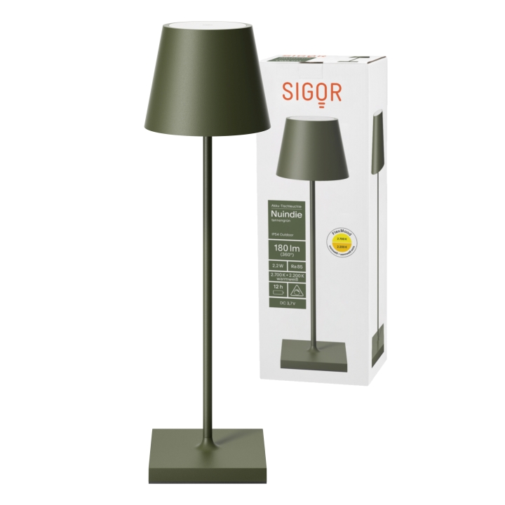 Sigor LED-Akku-Tischleuchte Nuindie in Farbe tannengrün, dimmbar