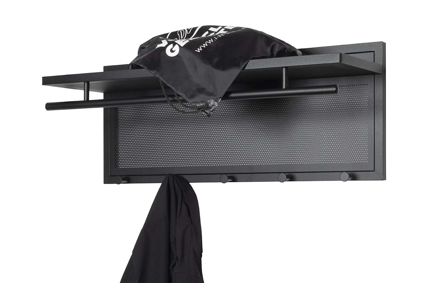 Haku Möbel Wandgarderobe  ca. B75 H30 T26 cm in Stahlrohr schwarz , Bekleidung, Hut
