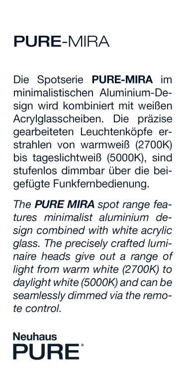 Paul Neuhaus LED-Deckenleuchte PURE MIRA 2-flammig in Farbe aluminium, Seite, Text, Werbung, Plakat