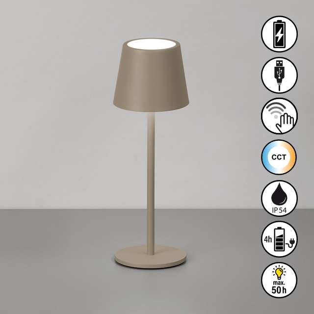 FH Lighting LED-Tischleuchte ROXI in Metall dark-greige, Lampe, Lampenschirm, Tischlampe