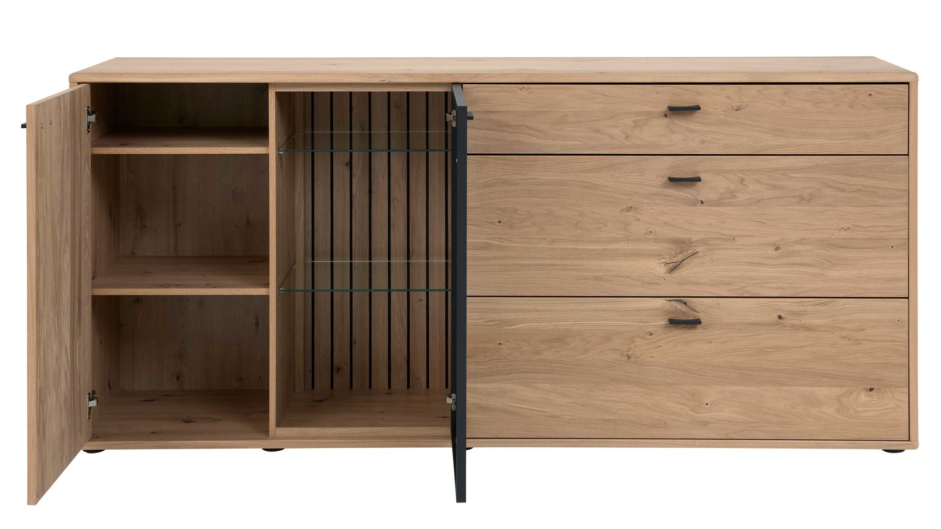 Interliving Sideboard IL 2024 in Eiche furniert/Schwarzglas