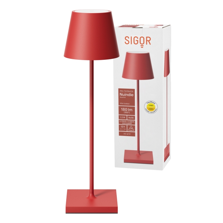 Sigor LED-Akku-Tischleuchte Nuindie in Farbe feuerrot, dimmbar
