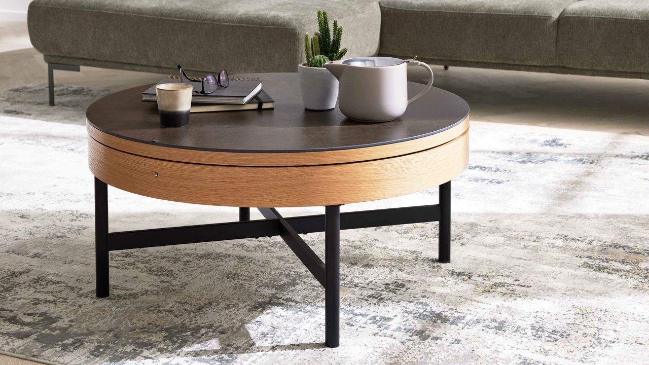 Interliving Couchtisch IL 6216 Ø ca. 85cm in Keramik Titan/Korpus MDF Eiche