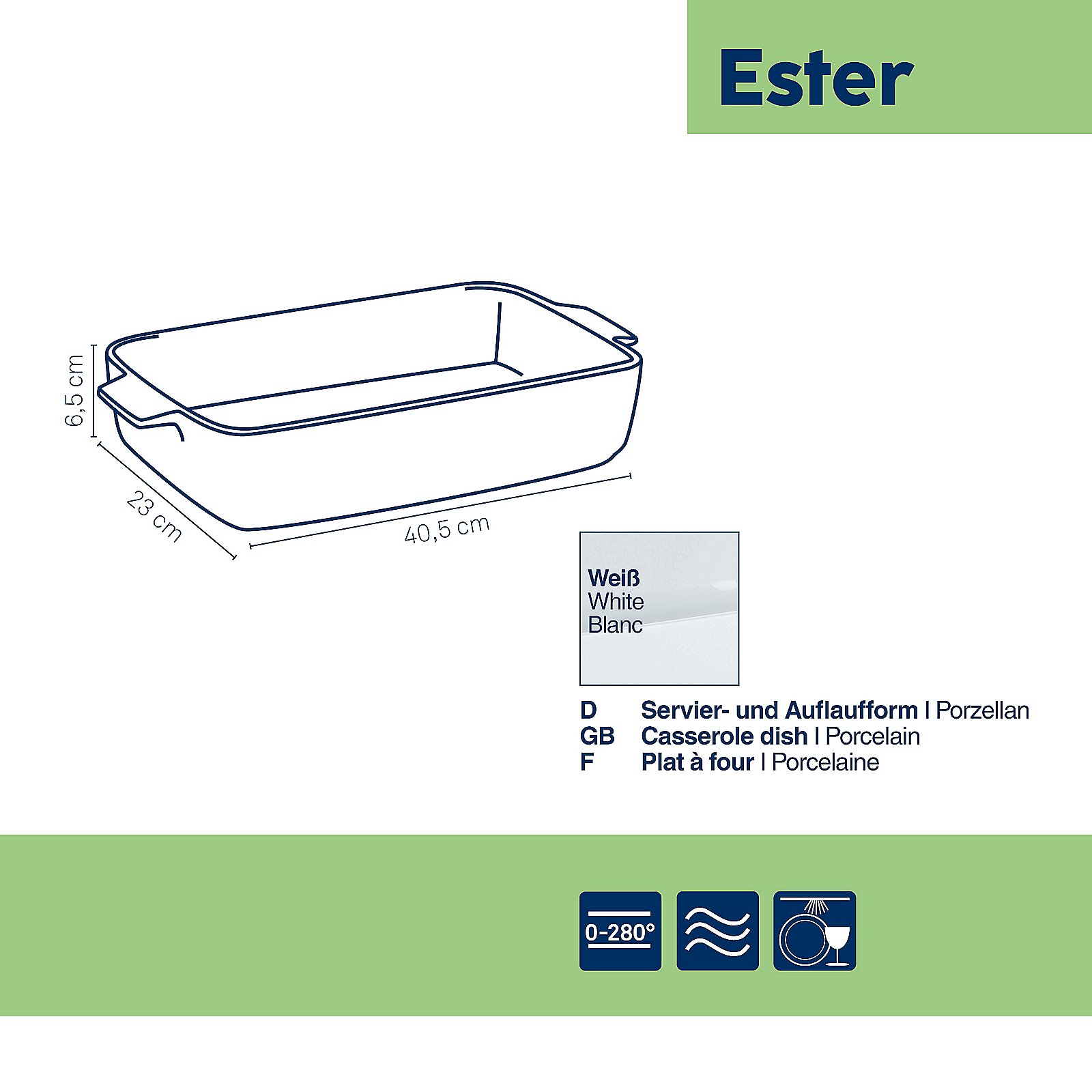 Kela Servier-und Auflaufform Ester ESTER in Weiß, Wanne