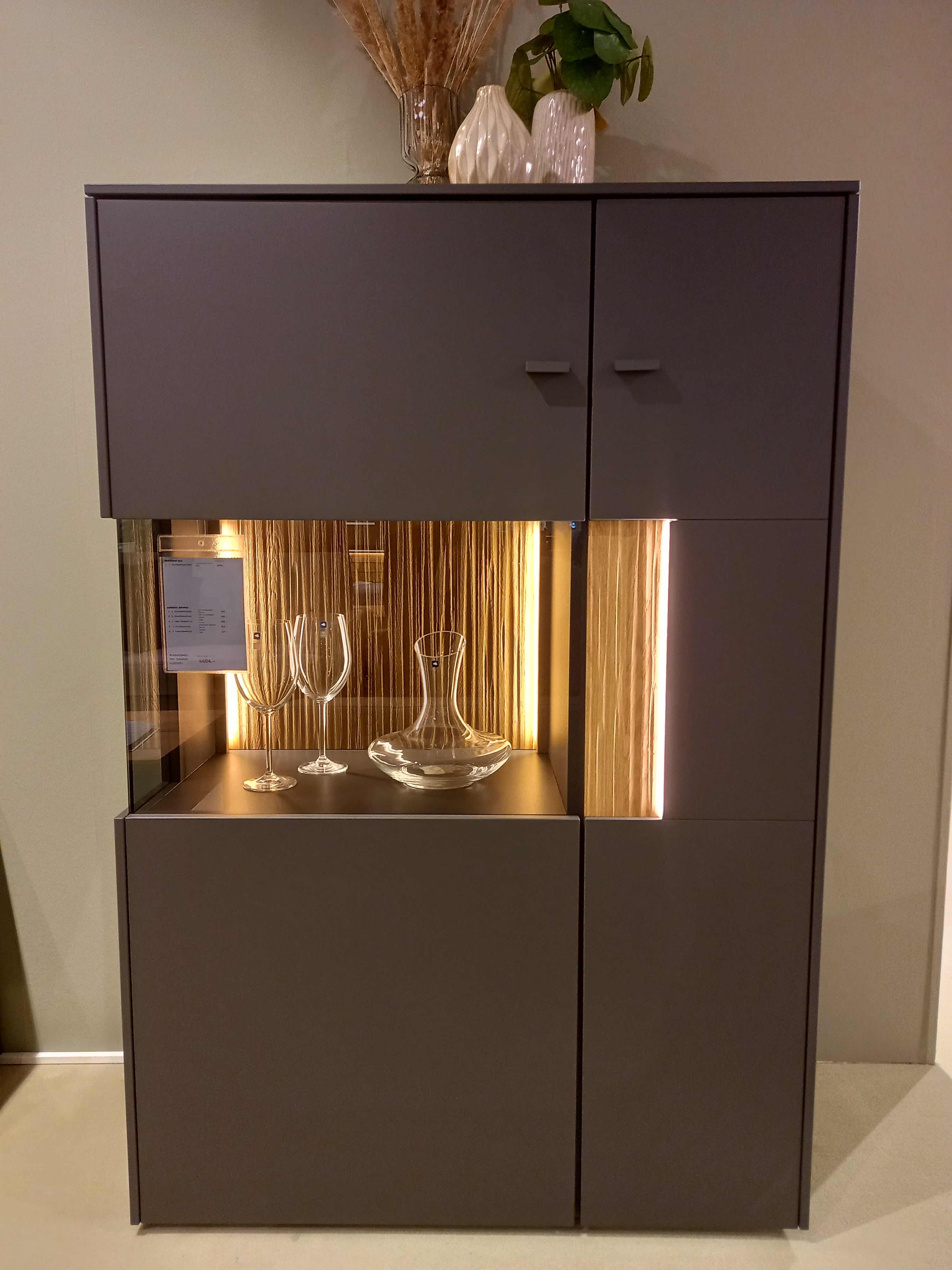 Loddenkemper Anbauwand LINEE LIVING ca.B339 H194 T52 cm in Lack schiefergrau matt