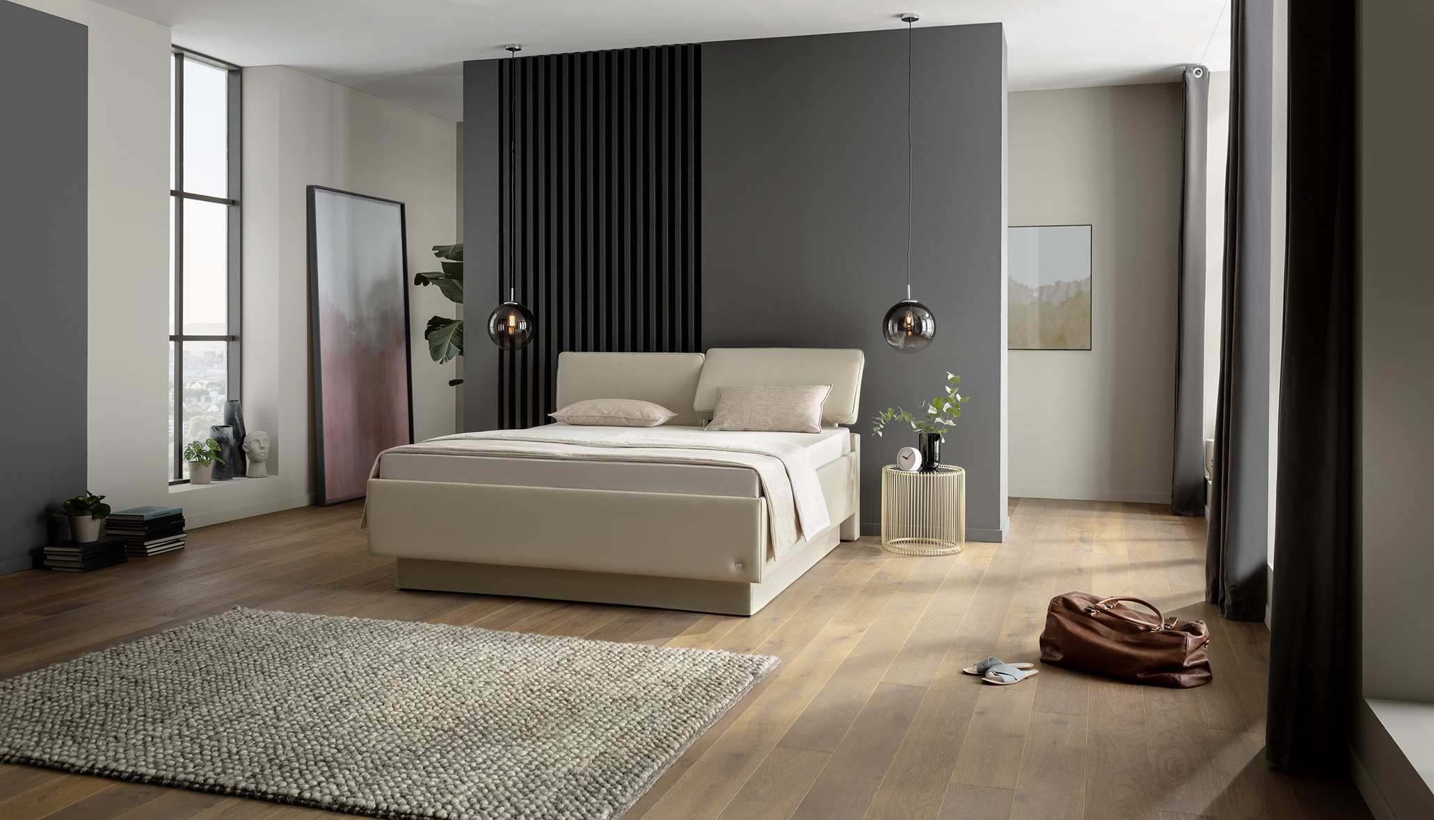 RUF Betten Polsterbett COMPOSIUM ca. 180x200cm in Stoff in Lederoptik creme