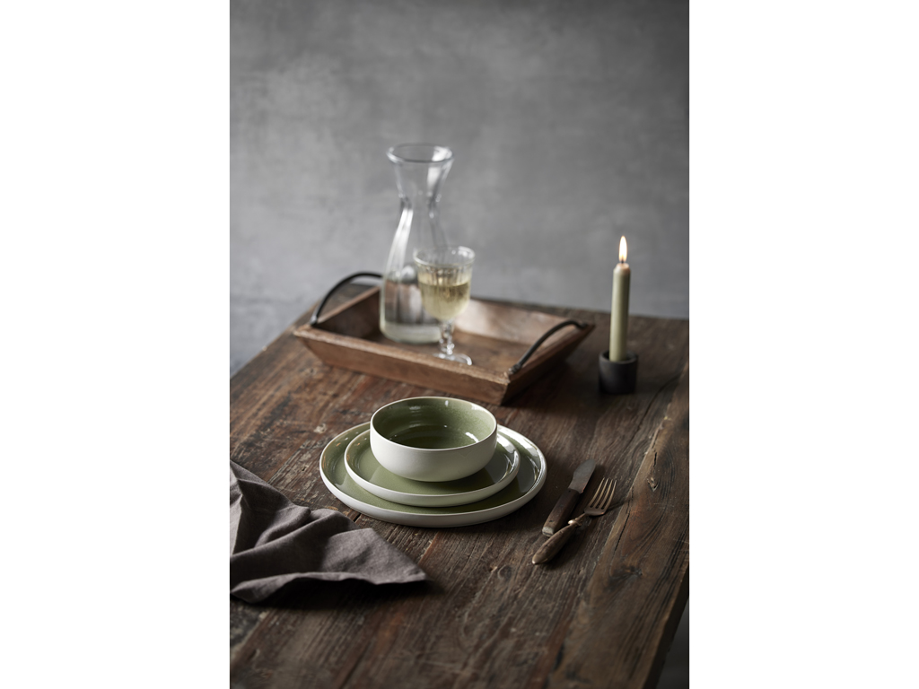 F&H Speiseteller STUDIO ROUND NORTH in Farbe Matte white/Shiny moss