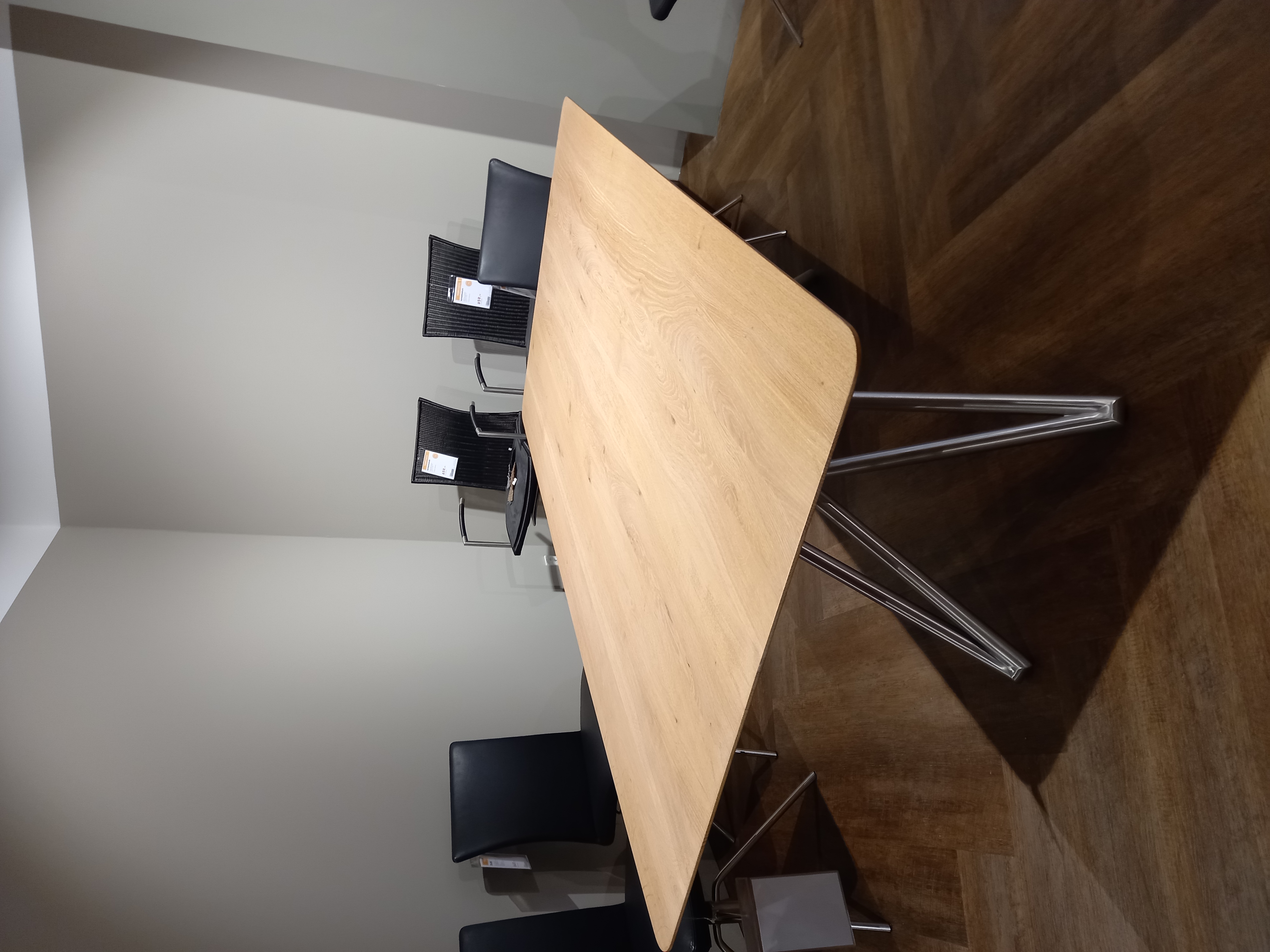 Musterring Esstisch Helmond, Platte Wildeiche weiss geölt, Gestell Edelstahl matt, ca. 200 x 100 cm, H:76 cm, Moebel, Tabelle, Tischplatte, Stuhl, Schreibtisch