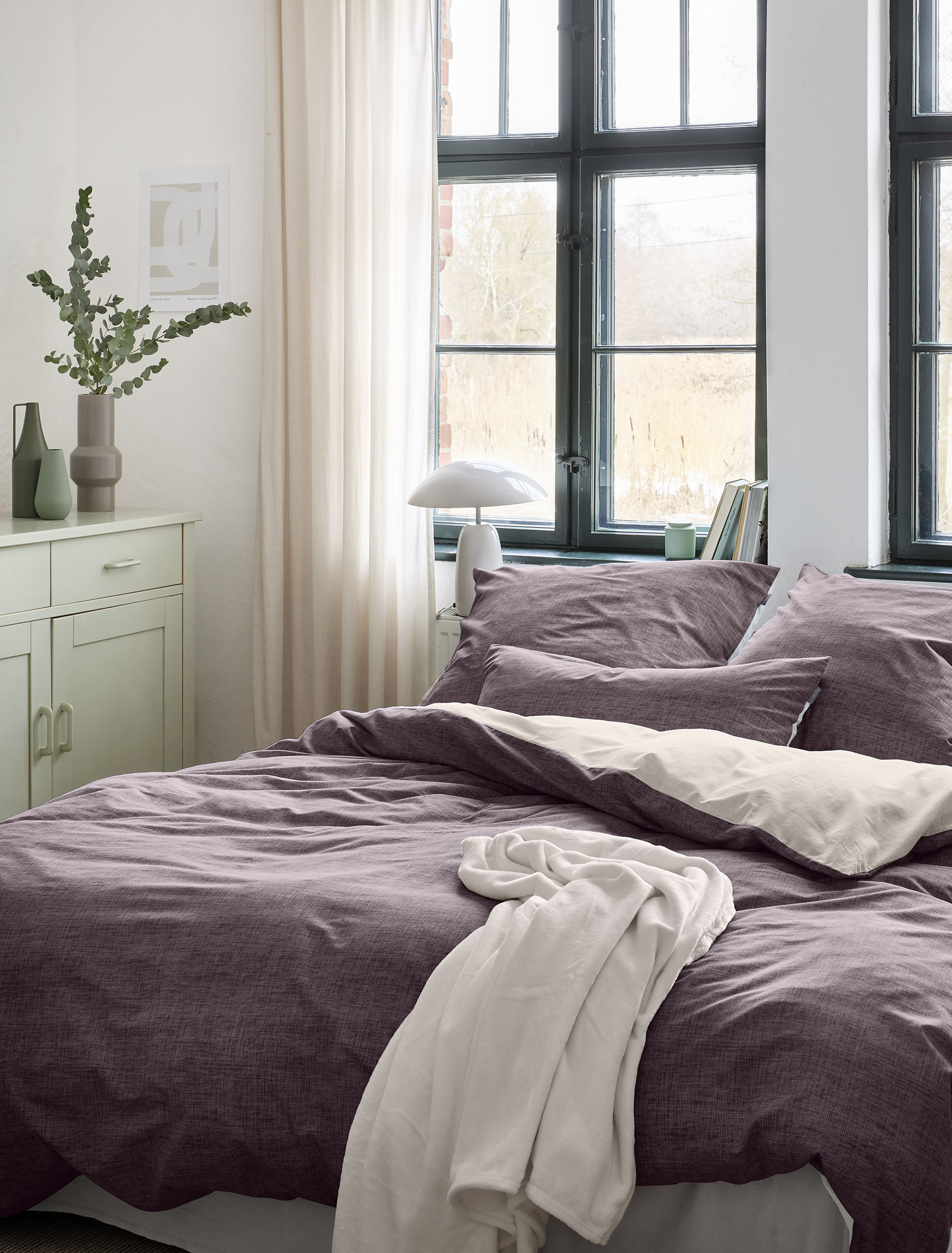 irisette Mako-Satin Bettwäsche WAVE-HK ca. 155x220cm in Farbe mauve, Moebel, Bett, Bettlaken