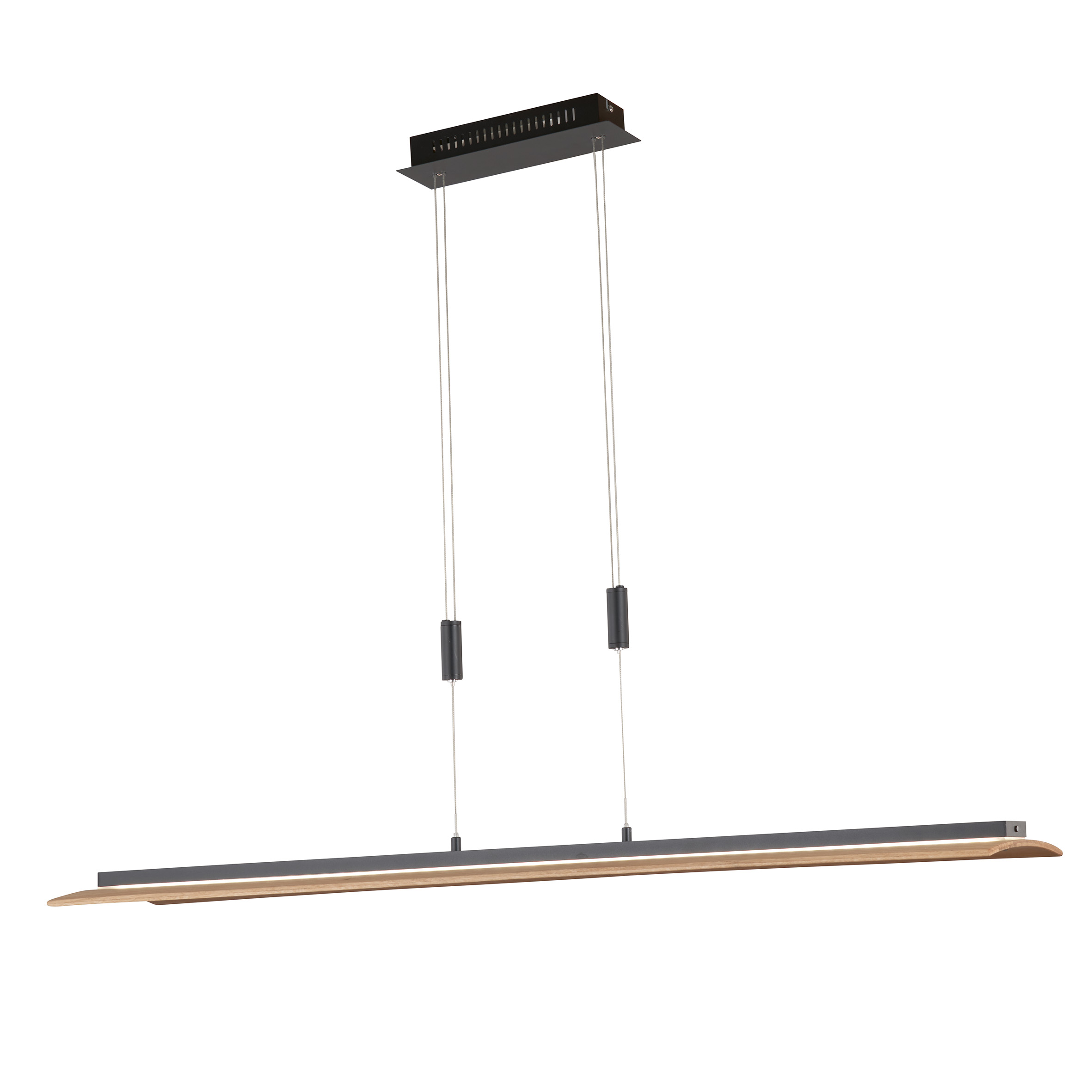 Fischer & Honsel LED-Pendelleuchte SHINE-WOOD in Metall sandschwarz/Holz Eiche natur geölt