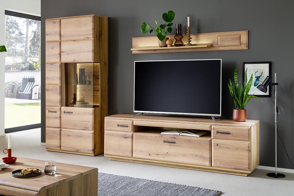 MCA Furniture Wohnkombinationnation NAXOS ca. B300 H206 T50 cm in Eiche Evoke tiefgezogen Nb.