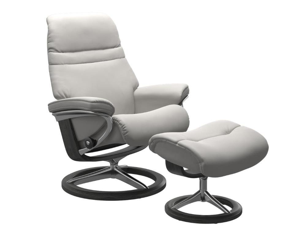 Stressless Sessel mit Hocker SUNRISE ca. B79 H103 T123 cm in Leder Batick 16 Platinum grey Stressless Sessel mit Hocker SUNRISE ca. B79 H103 T123 cm in Leder Batick 16 Platinum grey