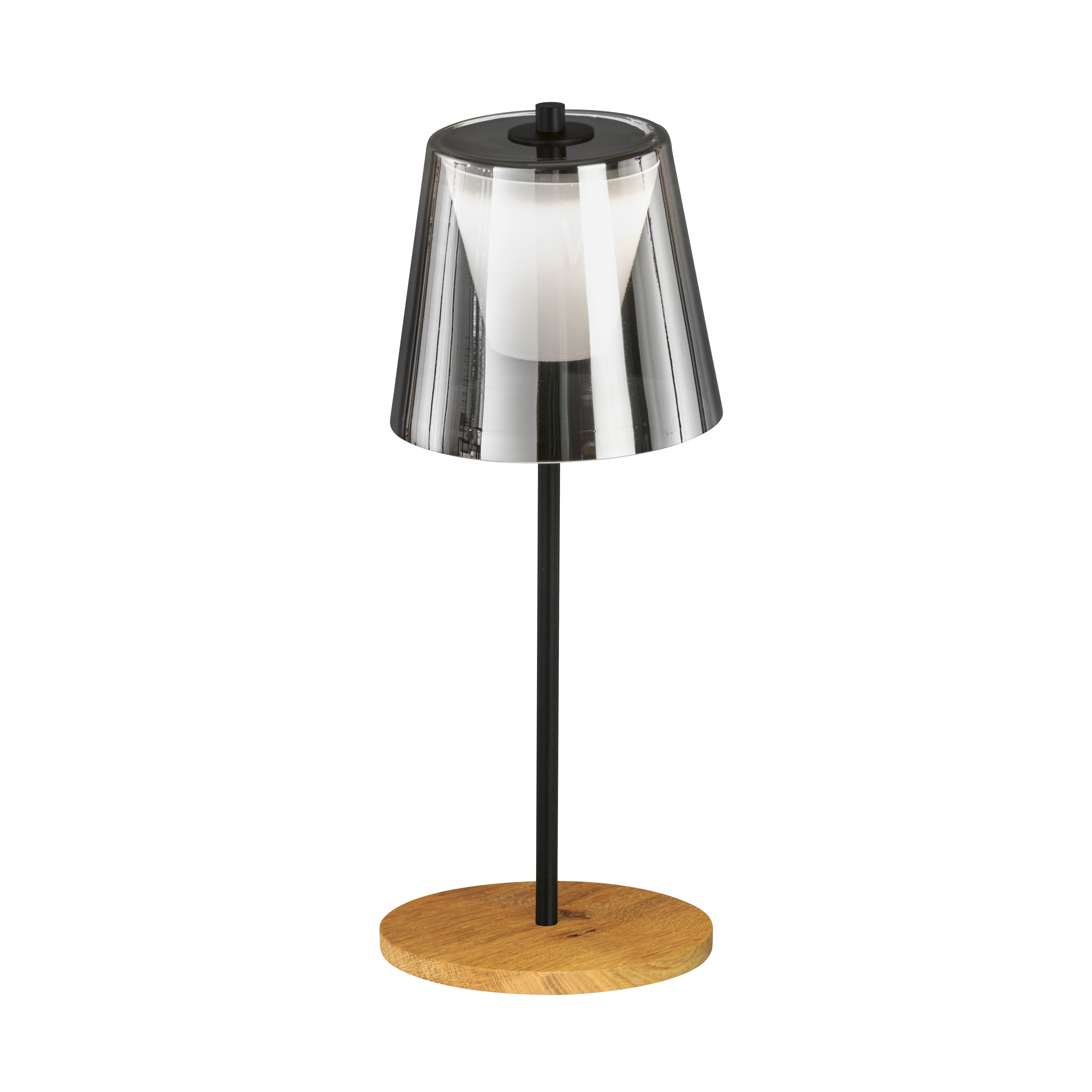 Fischer & Honsel LED-Tischleuchte SHINE-WOOD 1-flammig in Metall sandschwarz/Glas rauchfarbig