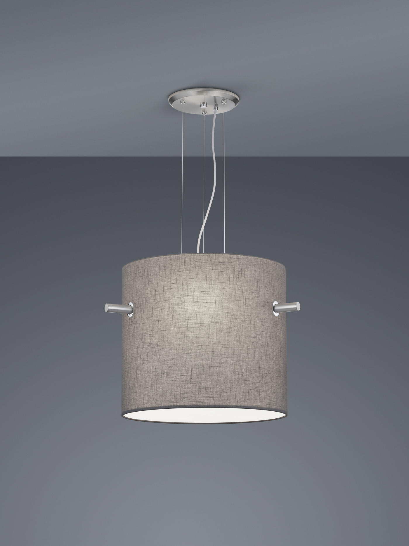 Trio Pendelleuchte CAMDEN in Nickel matt, Schirm Stoff grau