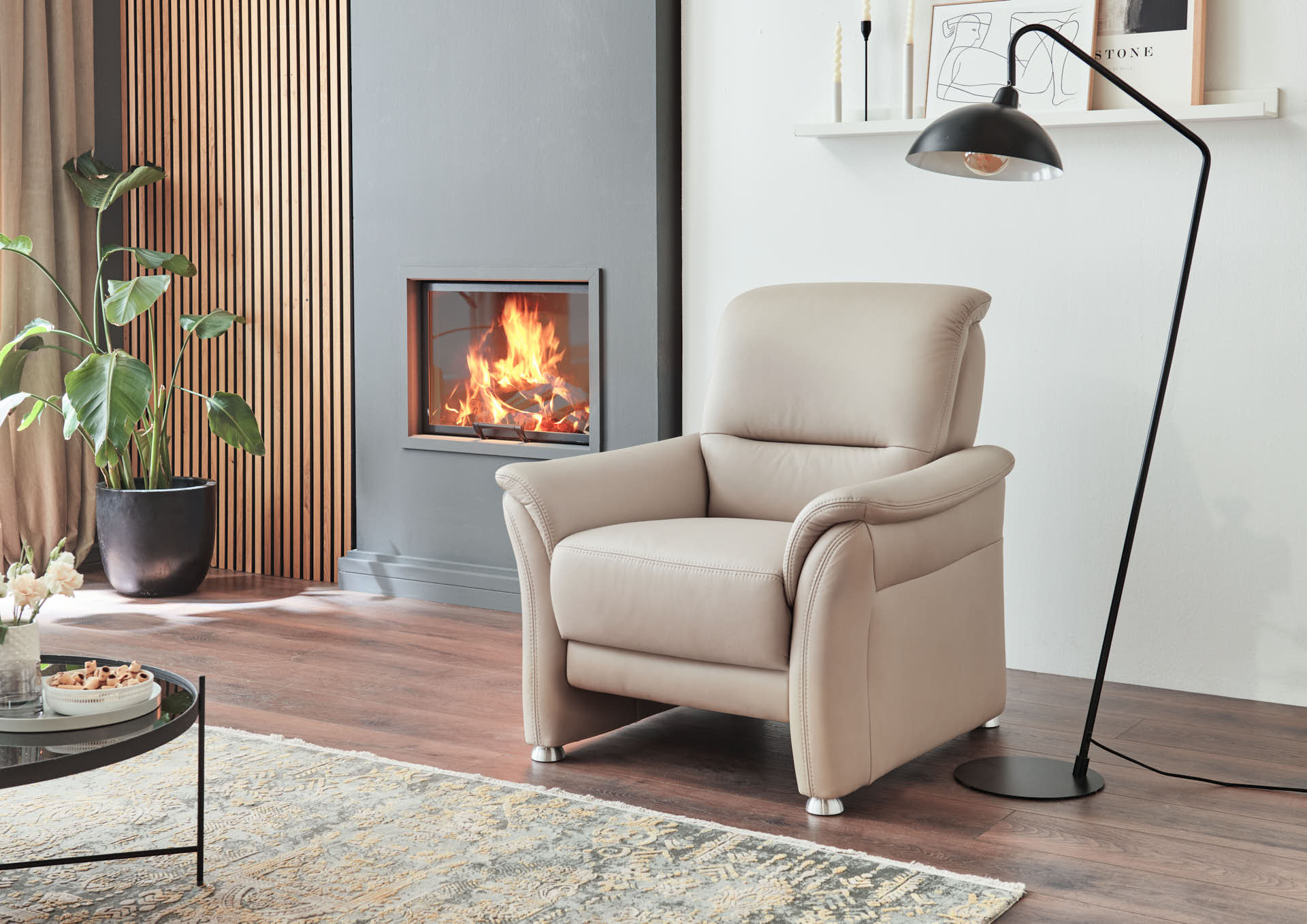 Sessel PN-PF23182 in Leder Vivre pearl, Kamin, Mobiliar, Stuhl, Lampe, Sessel
