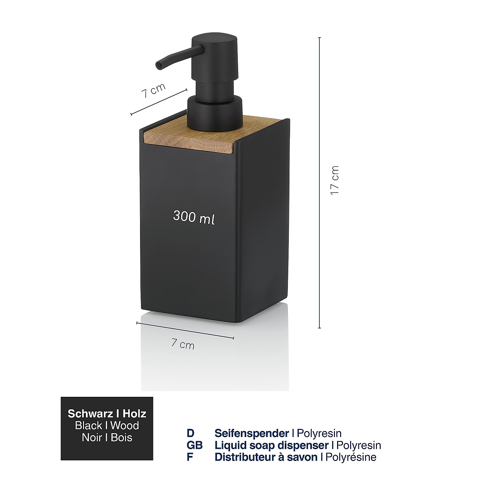 Kela Seifenspender Cube CUBE in schwarz, Flasche, Sinken, Waschbeckenhahn