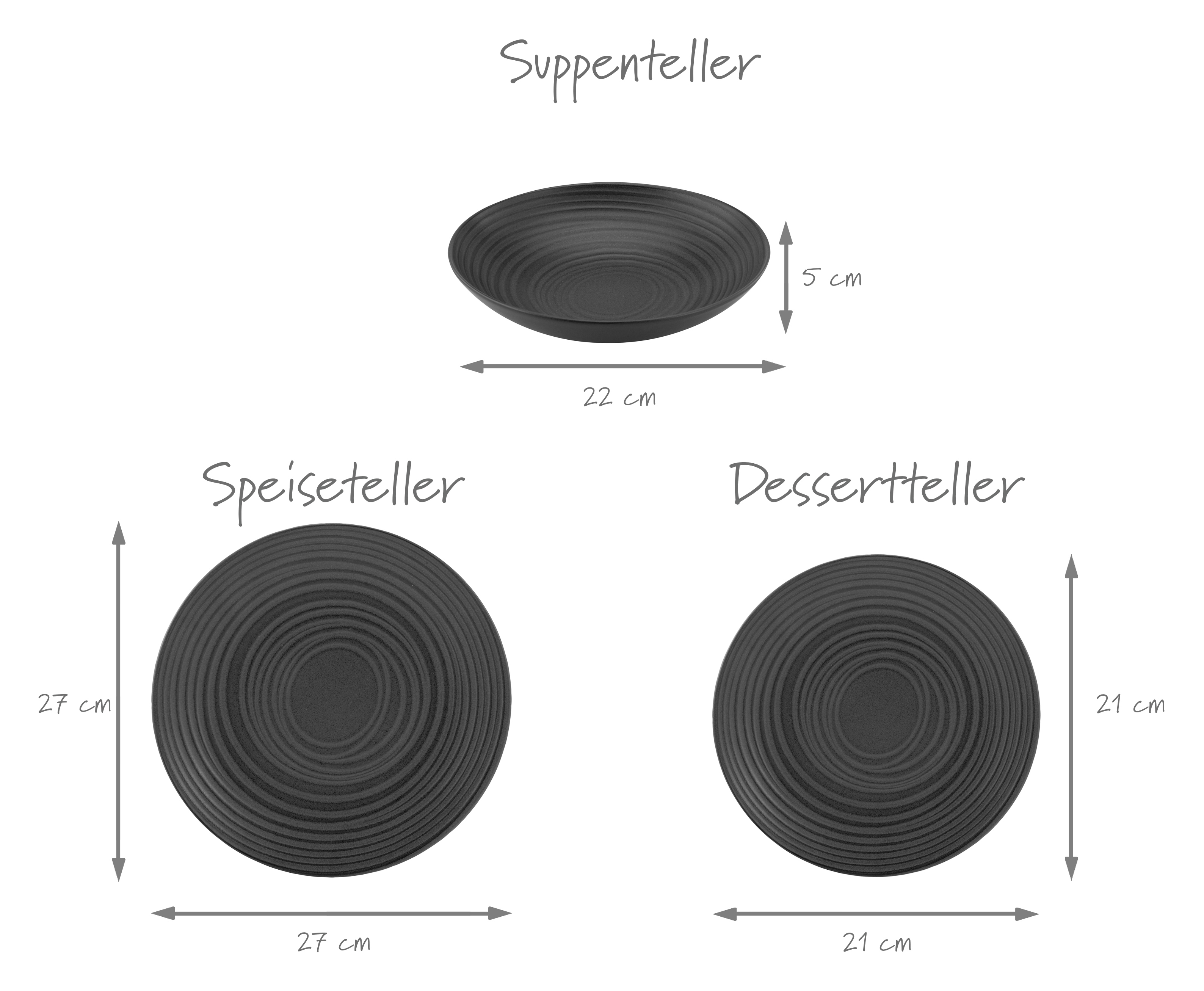 CreaTable Tafelservice Lava Stone in Farbe Schwarz matt, Kochfeld, Drinnen, Küche, Diagramm, Handlung
