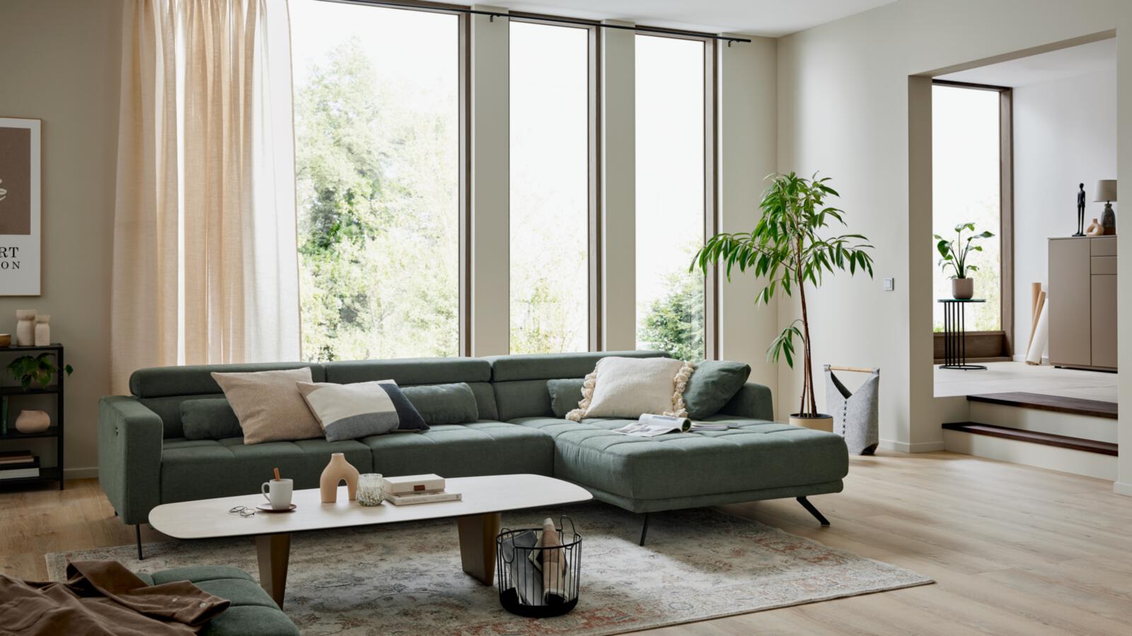 Interliving Polstergruppe IL 4303 ca. 323x190cm in Stoff Cyber moos, Dekoration für Zuhause, Wohnzimmer, Kaffeetisch, Tabelle, Couch