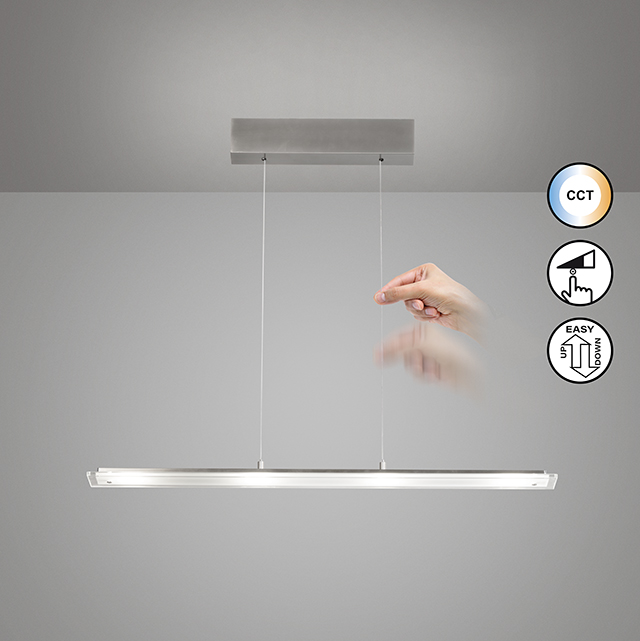 Fischer & Honsel LED-Pendelleuchte TORVI 4-flammig in Farbe Nickel matt/Glas teilsatiniert Rand klar  , Leuchte, Deckenleuchte