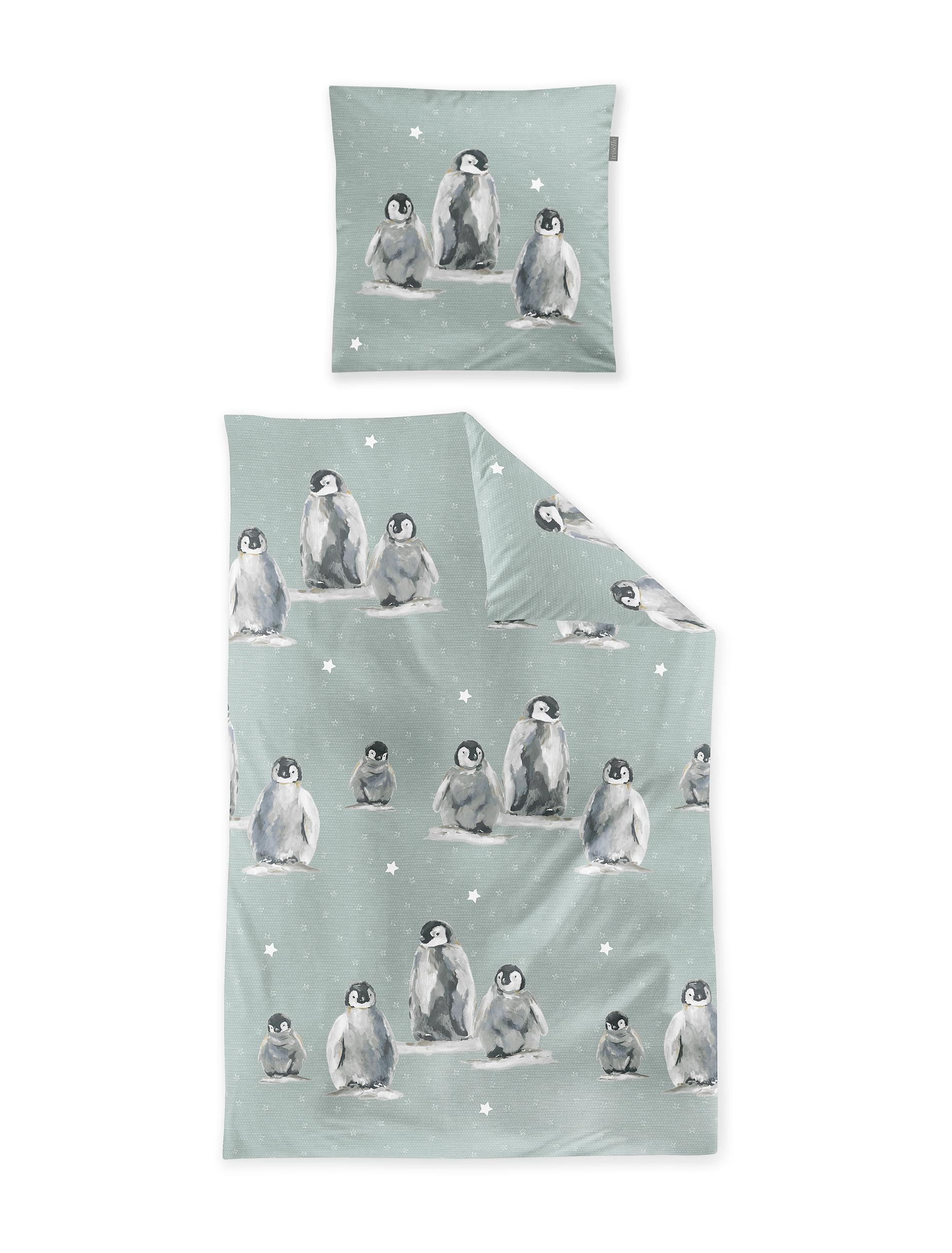 Irisette Feinbiber Bettwäsche PANDA ca. 135x200cm in Farbe jade