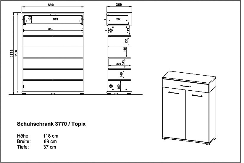 Germania Schuhschrank GW-Topix in Farbe Lindberg-Eiche-Nachbildung