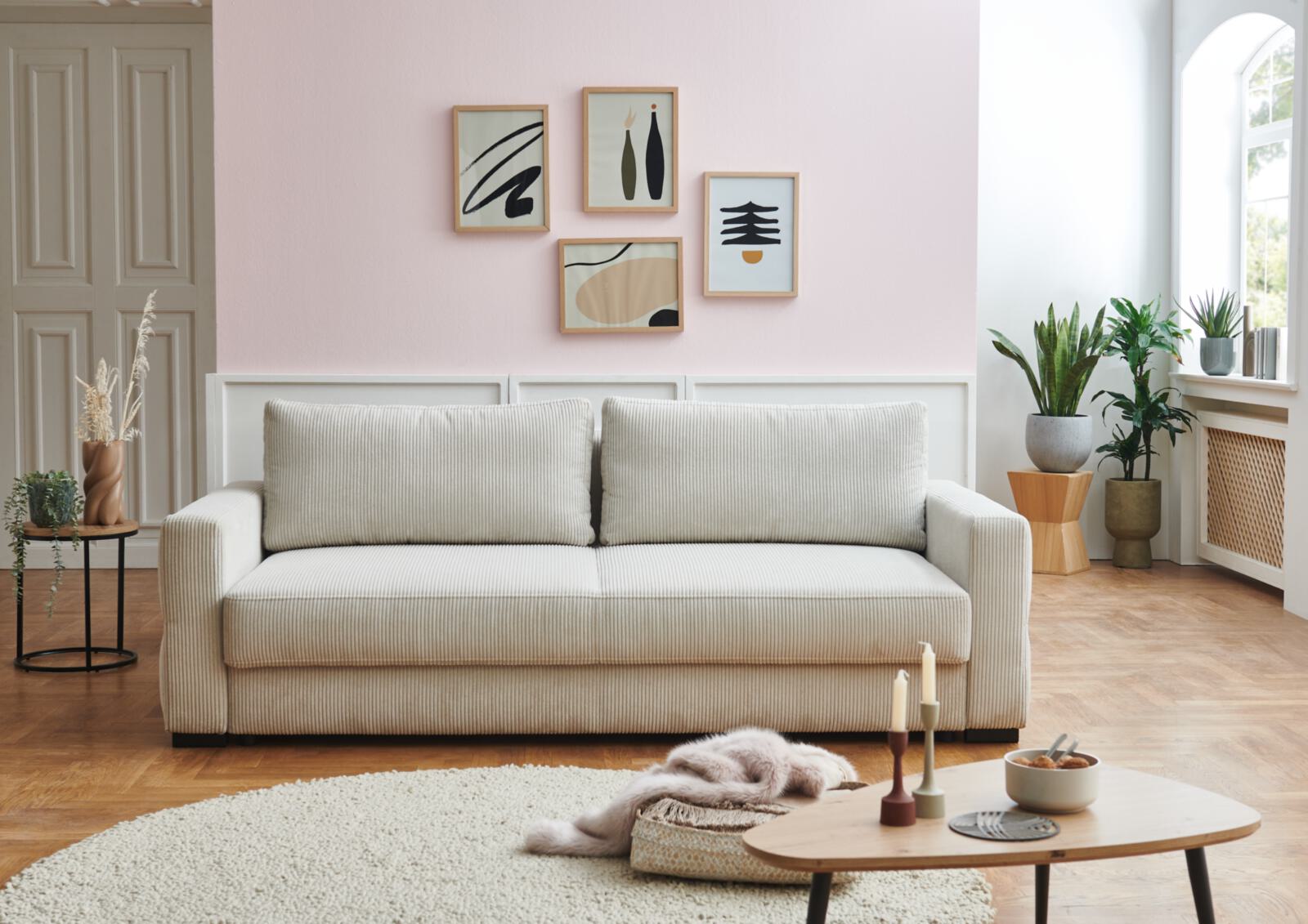 Restyl Schlafsofa Linett ca. 160x200cm in Stoff Cord natur
