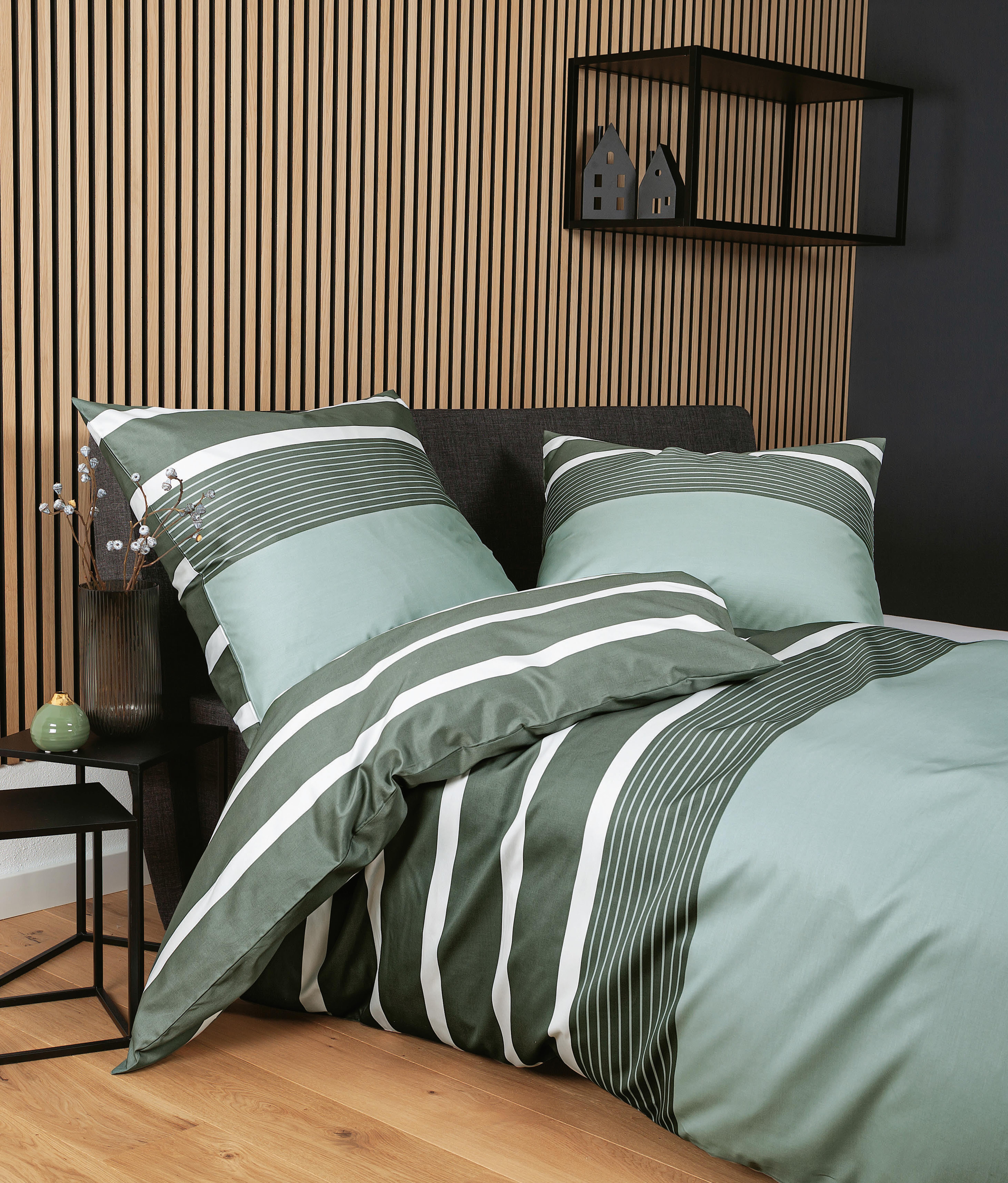 Janine Design Bettwäsche-Set 135x200cm PALERMO in Farbe Salbeigrün, Innenarchitektur, Kissen, Dekoration für Zuhause, Kopfkissen, Mobiliar