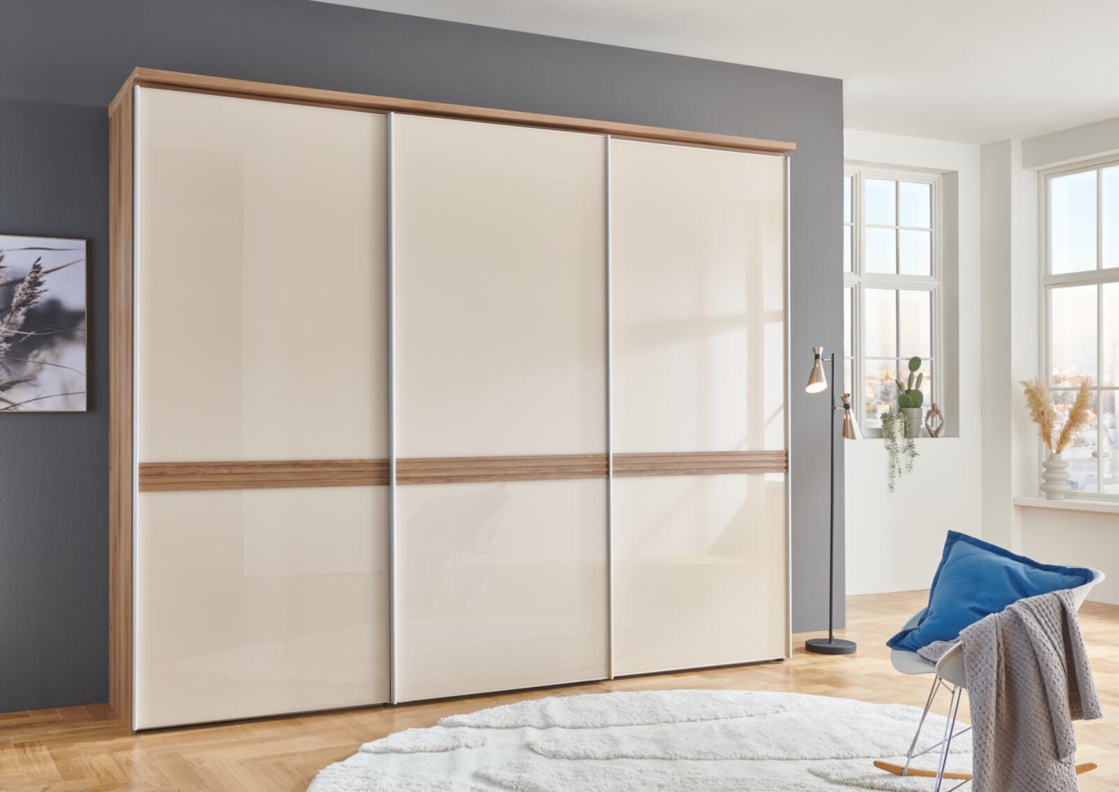 Staud Schwebetürenschrank 3-trg. SINFONIE PLUS in **Trentino Eiche, Elfenbein-, Wandschrank, Mobiliar, Garderobe, Tür