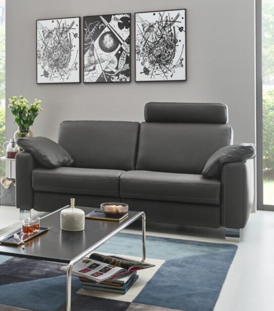 Hukla Sofa 2,5-sitzig VS-HU1064 Breite ca. 188cm in Leder Torro anthrazit, Couch, Mobiliar, Inneneinrichtung, Tabelle, Wohnzimmer