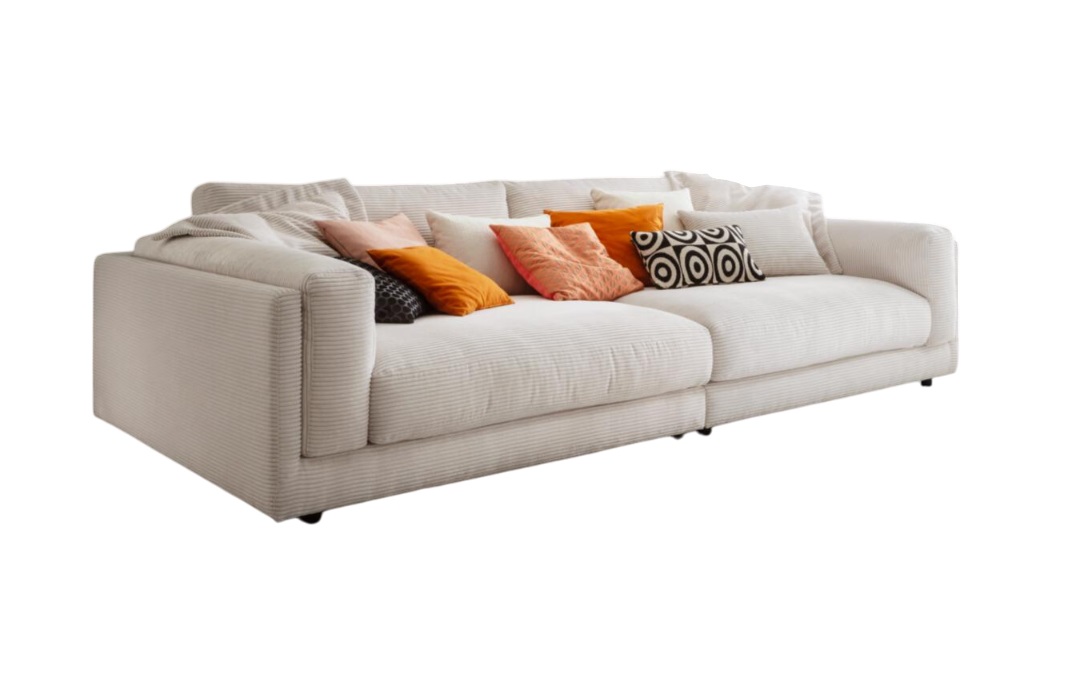 Candy Sofa 3-Sitzig KING SIZE ca. 294x150cm in Stoff Cord snow, Couch, Mobiliar, Kissen, Dekoration für Zuhause
