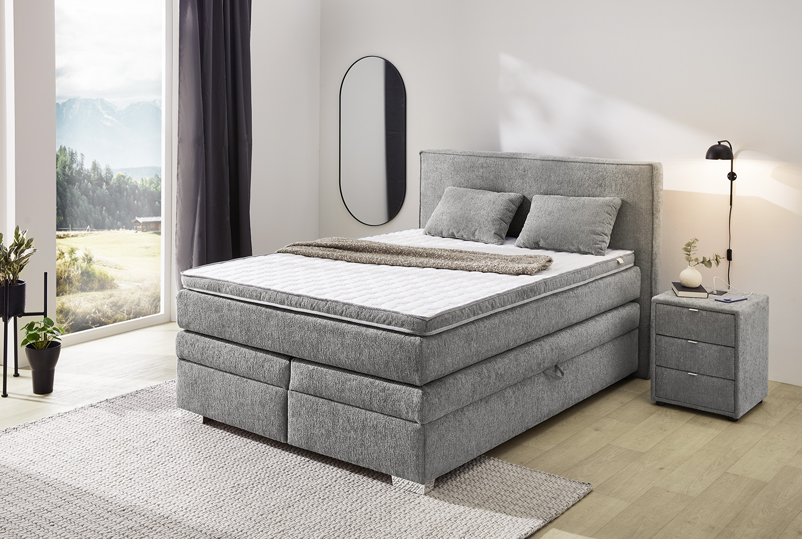 Jockenhöfer Boxspringbett THERESA ca.140 x 200 cm in Stoff 417/39 grau Jockenhöfer Boxspringbett THERESA ca.140 x 200 cm in Stoff 417/39 grau