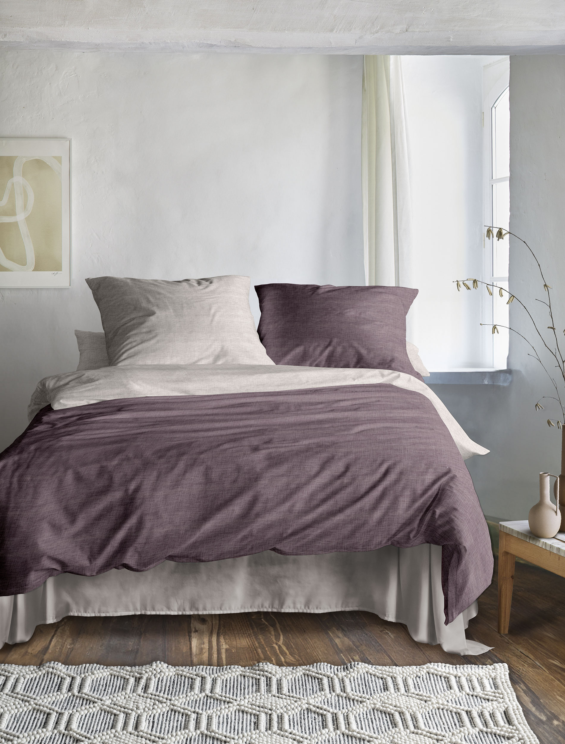 irisette Mako-Satin Bettwäsche WAVE-HK ca. 155x220cm in Farbe mauve, Dekoration für Zuhause, Kissen, Mobiliar, Bett, Innenarchitektur
