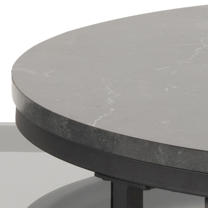 Actona Couchtischsatz SPIRO ca. 70x70cm in Melamin Marmor schwarz/Glas Rauch gebeizt