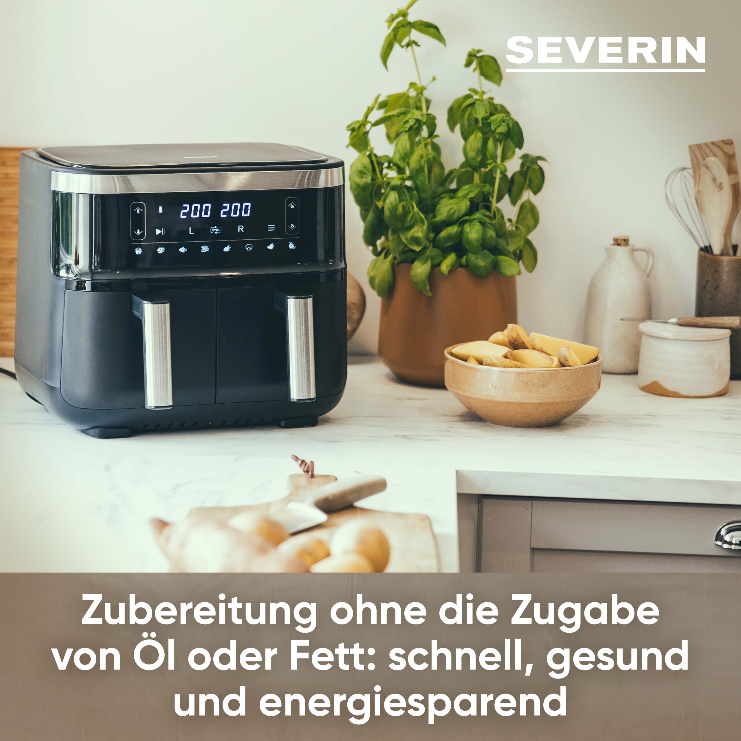 Doppelheißluftfriteuse  31,5 x 36,5 x 33,5 in 2850W, 2x4L schwarz/silber