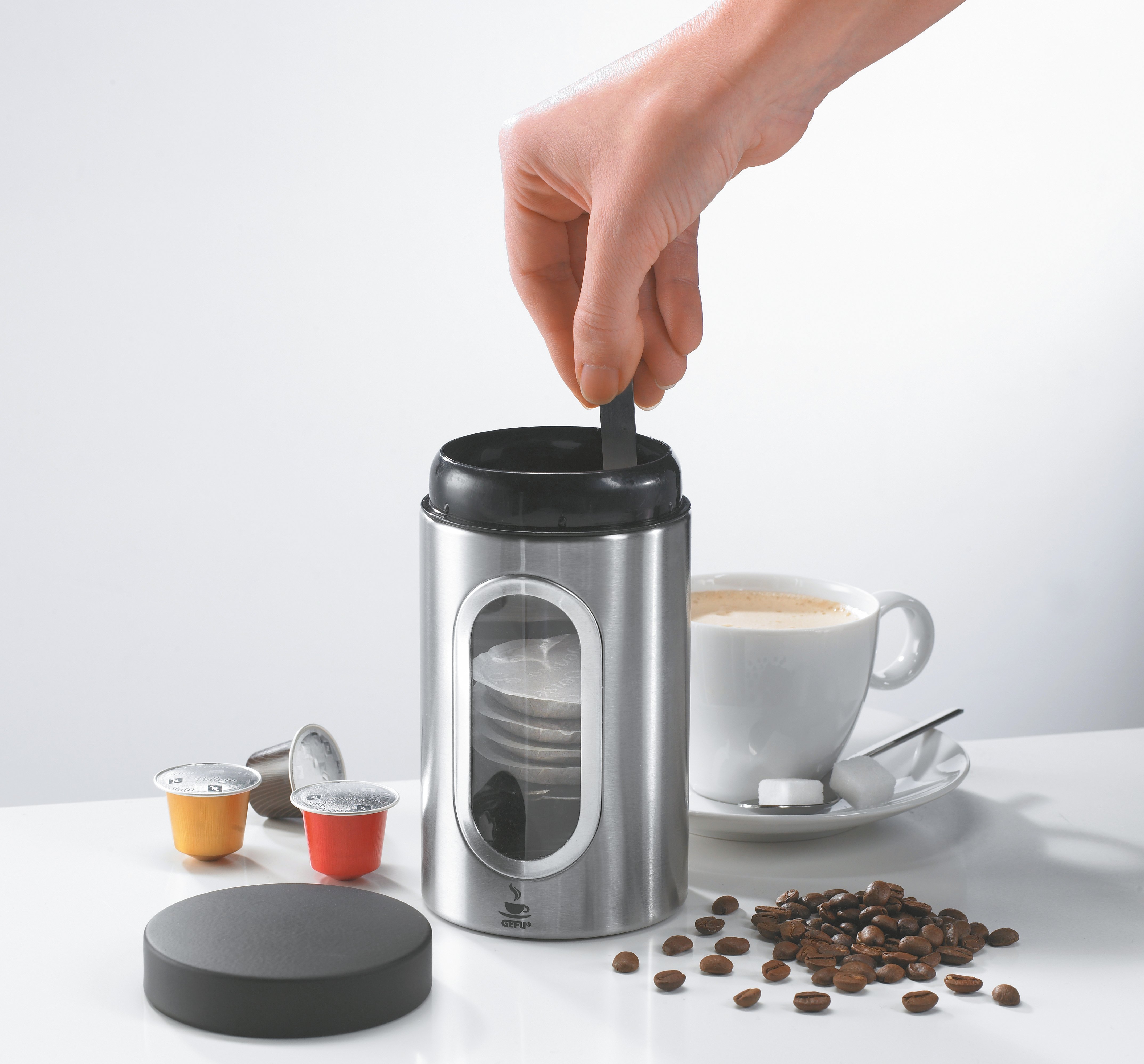GEFU Kaffeepad-Dose Piero schwarz/silber