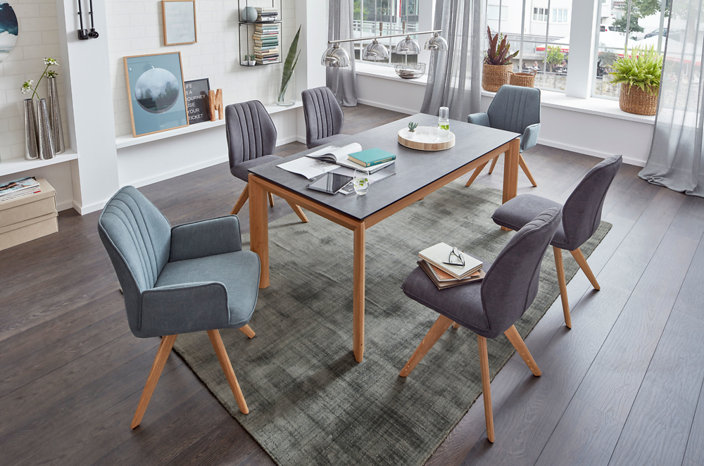 Interliving Esstisch IL5102 ca. 140(240)x90cm mit Platte HPL Deton-Design/Gestell Wildeiche massiv