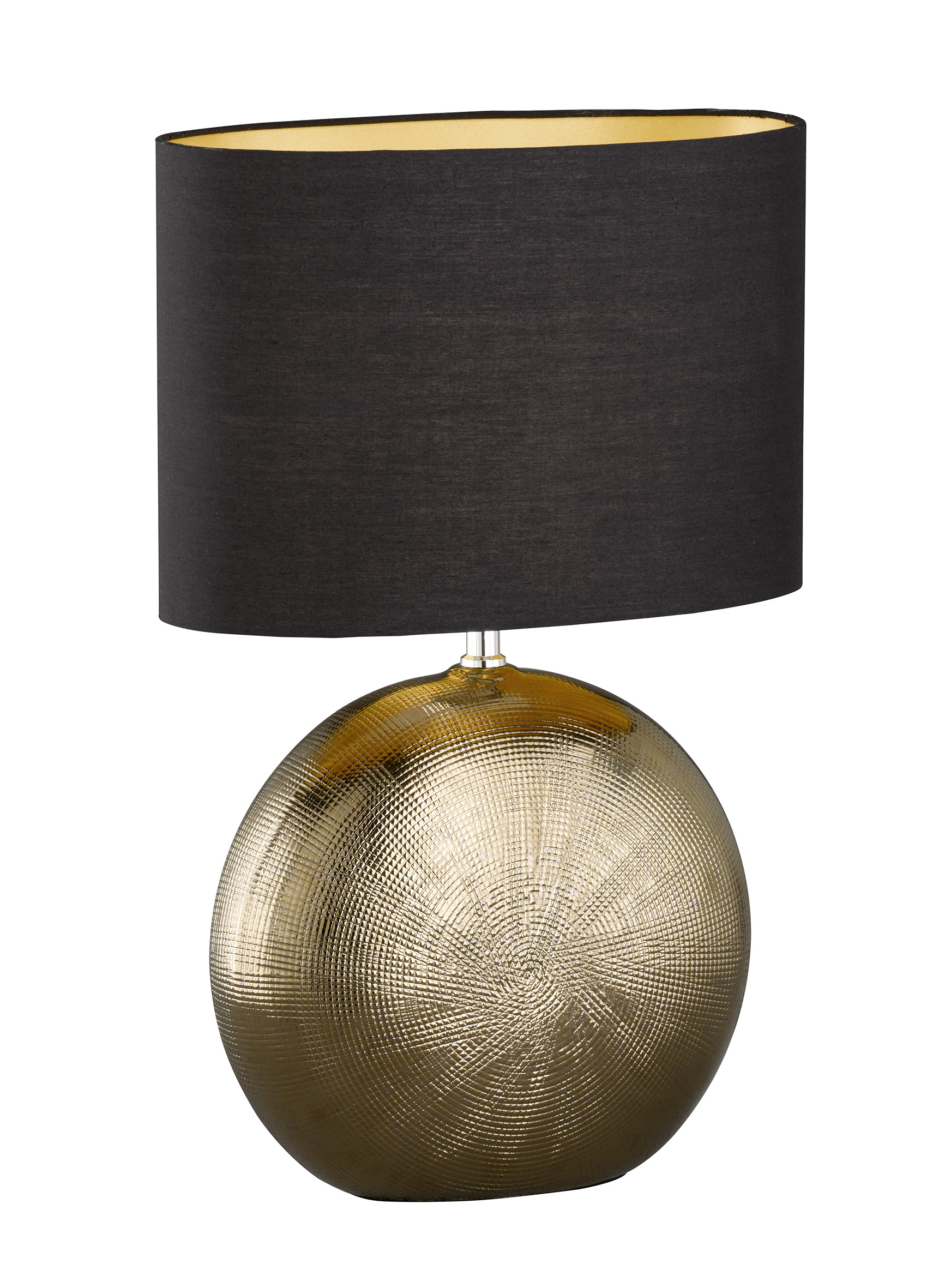 Fischer & Honsel Tischleuchte FORO in Keramik bronzefarbig antik/Stoff schwarz Chintz innen goldfarbig
