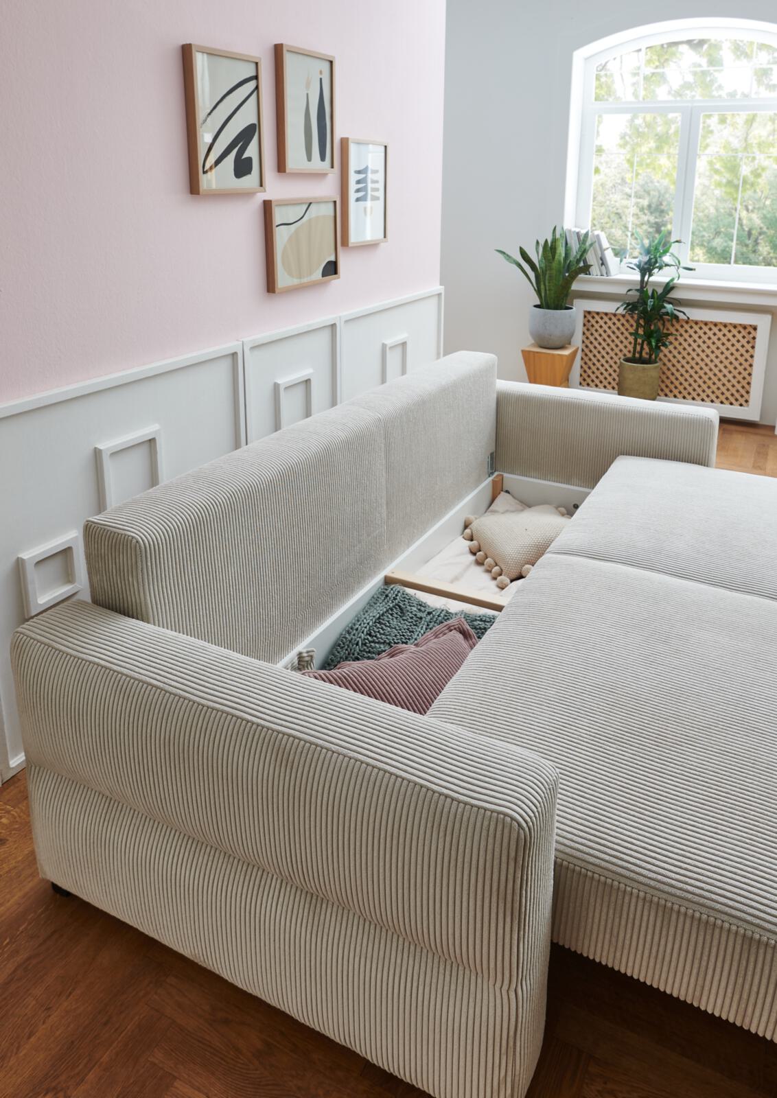 Restyl Schlafsofa Linett ca. 160x200cm in Stoff Cord natur